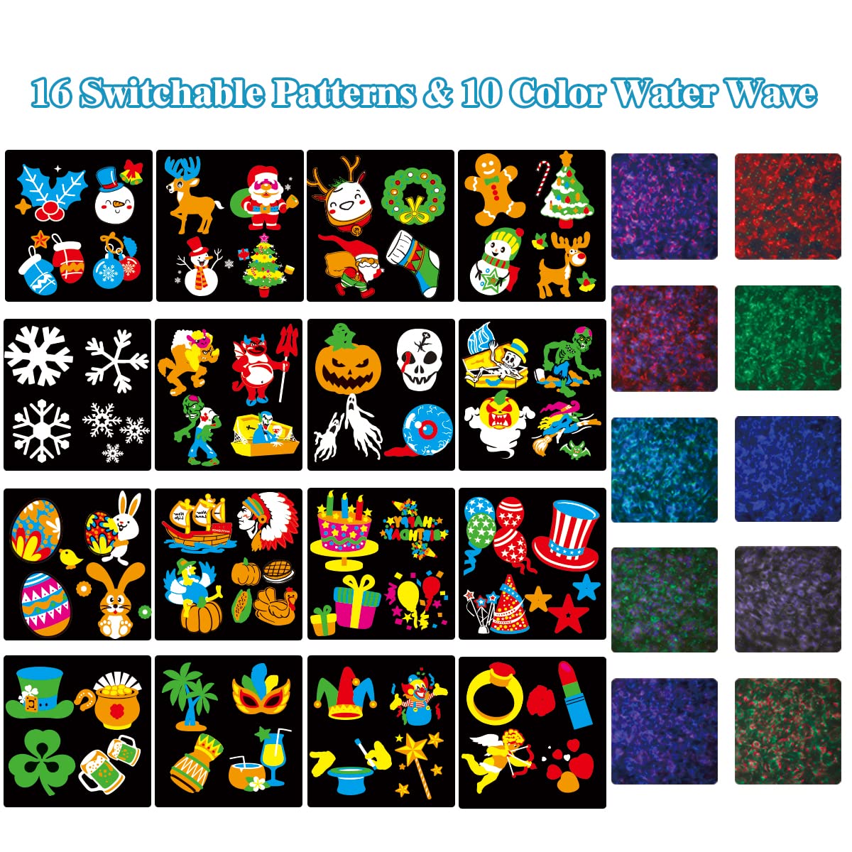 Yokgrass Halloween Christmas Projector Lights, 2-in-1 Outdoor Holiday Light Projector with 16 All Seasons Slides, 10 Colors, Wat