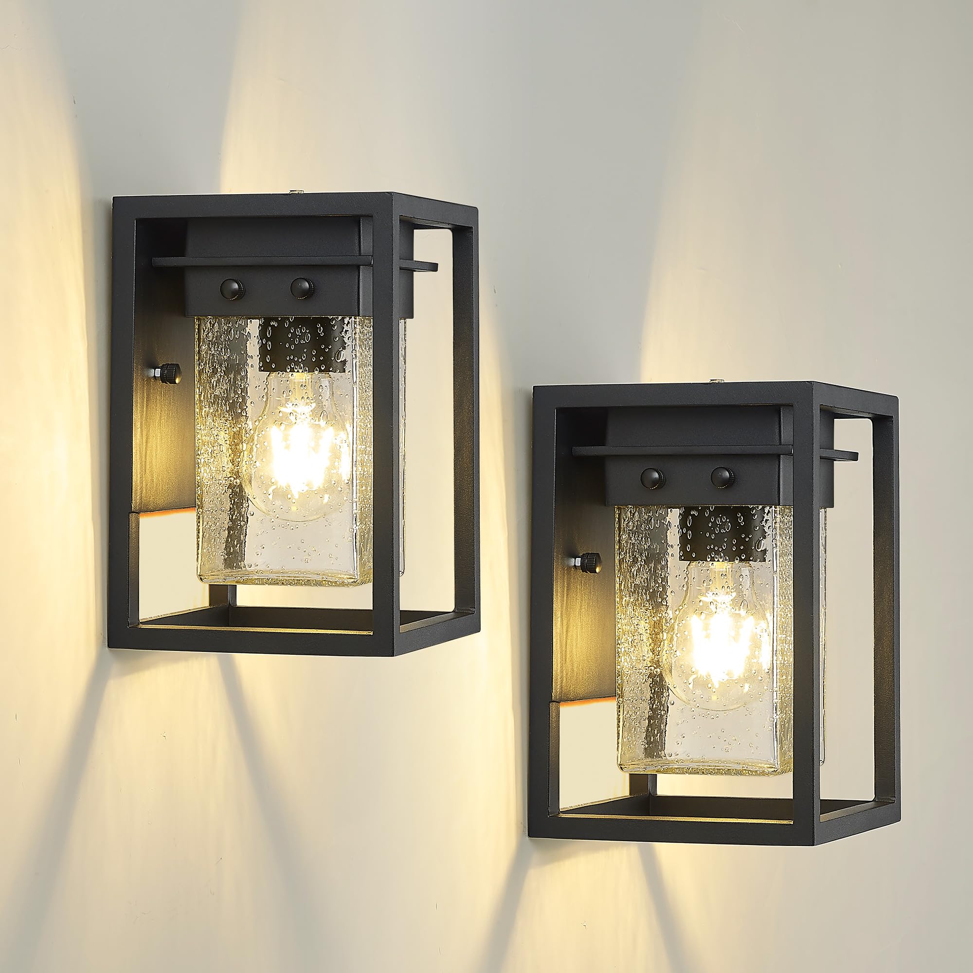 Osimir Porch Lights Outdoor, Dusk To Dawn Outdoor Lighting With Seed Glass In Black Finish, Aluminum Exterior Lights For House,