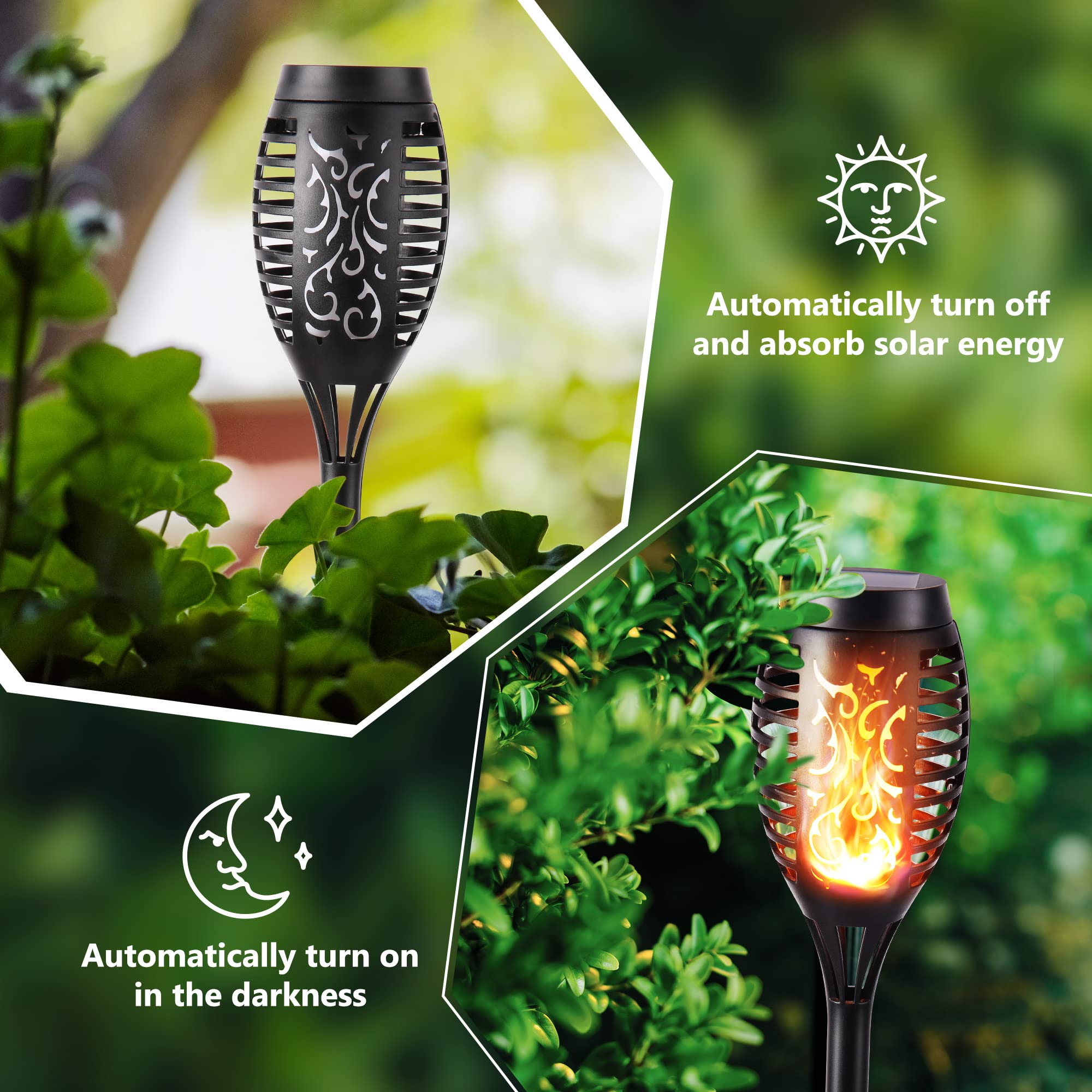 Toodour Solar Torch Flame Lights, 6 Pack Outdoor Waterproof Lights, Warm White, Model HU-XI-113