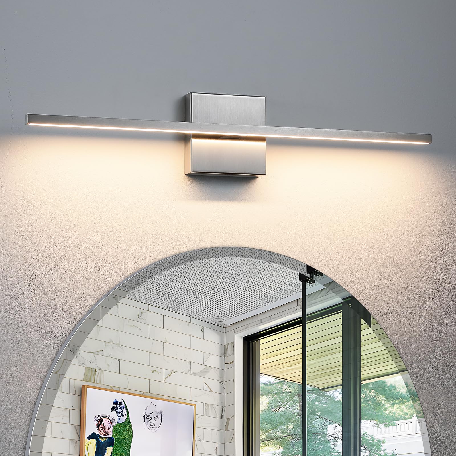 Ccycol Bathroom Light Fixtures Over Mirror - 24Inch Dimmable Brushed Nickel Vanity Lights For Bathroom 18W Led Vanity Light Bar
