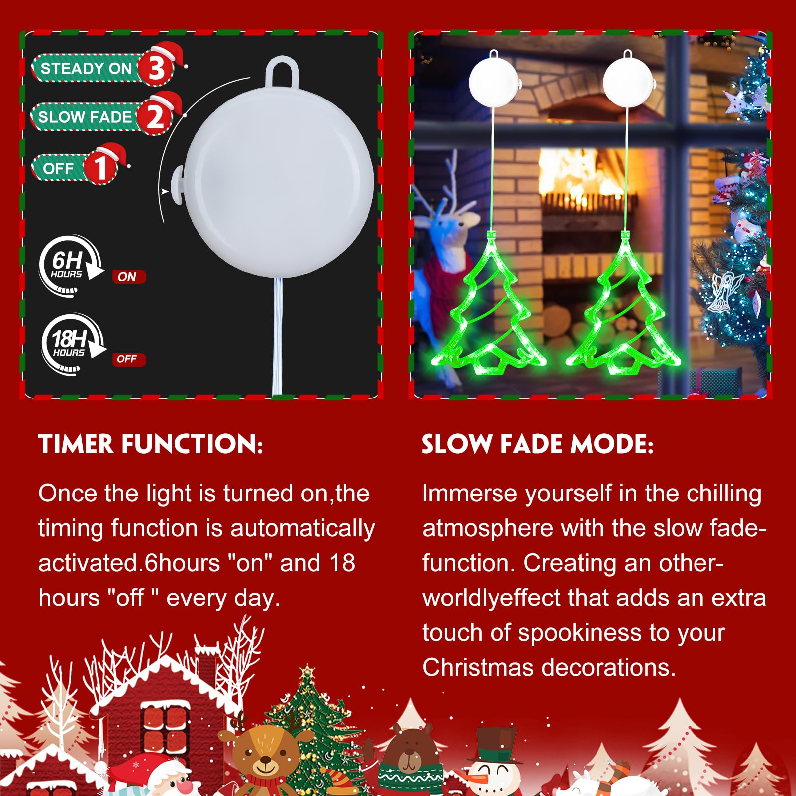 Danli Christmas Decorations 3Pcs Christmas Window Lights Battery Operated Christmas Tree Lights With Suction Cup For Christmas Window Decorations Fireplace New Year,Green