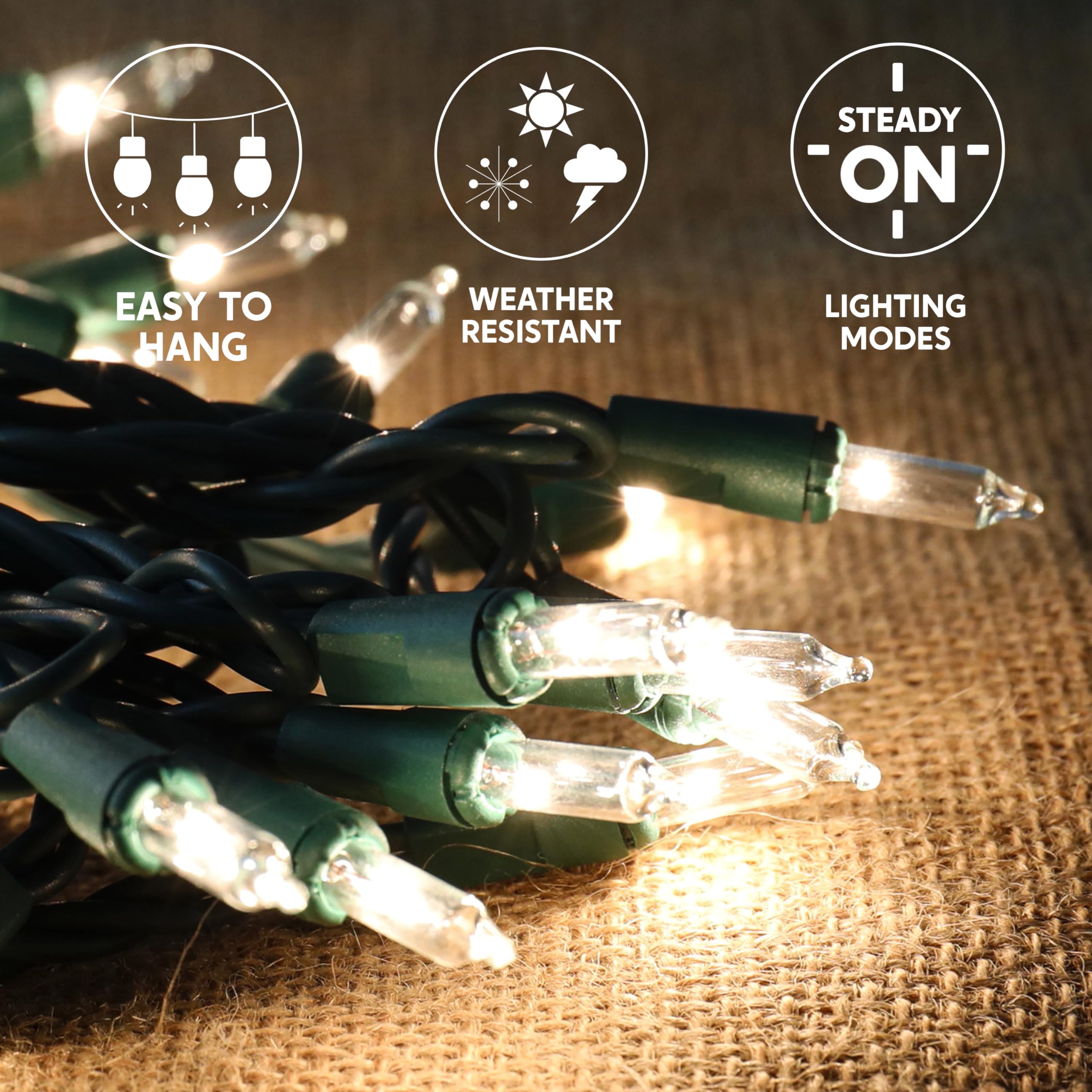 Joiedomi Clear Christmas String Lights, 200 Mini Warm White Fairy Lights, 43FT, Green Wire, Model HWO-100/2F