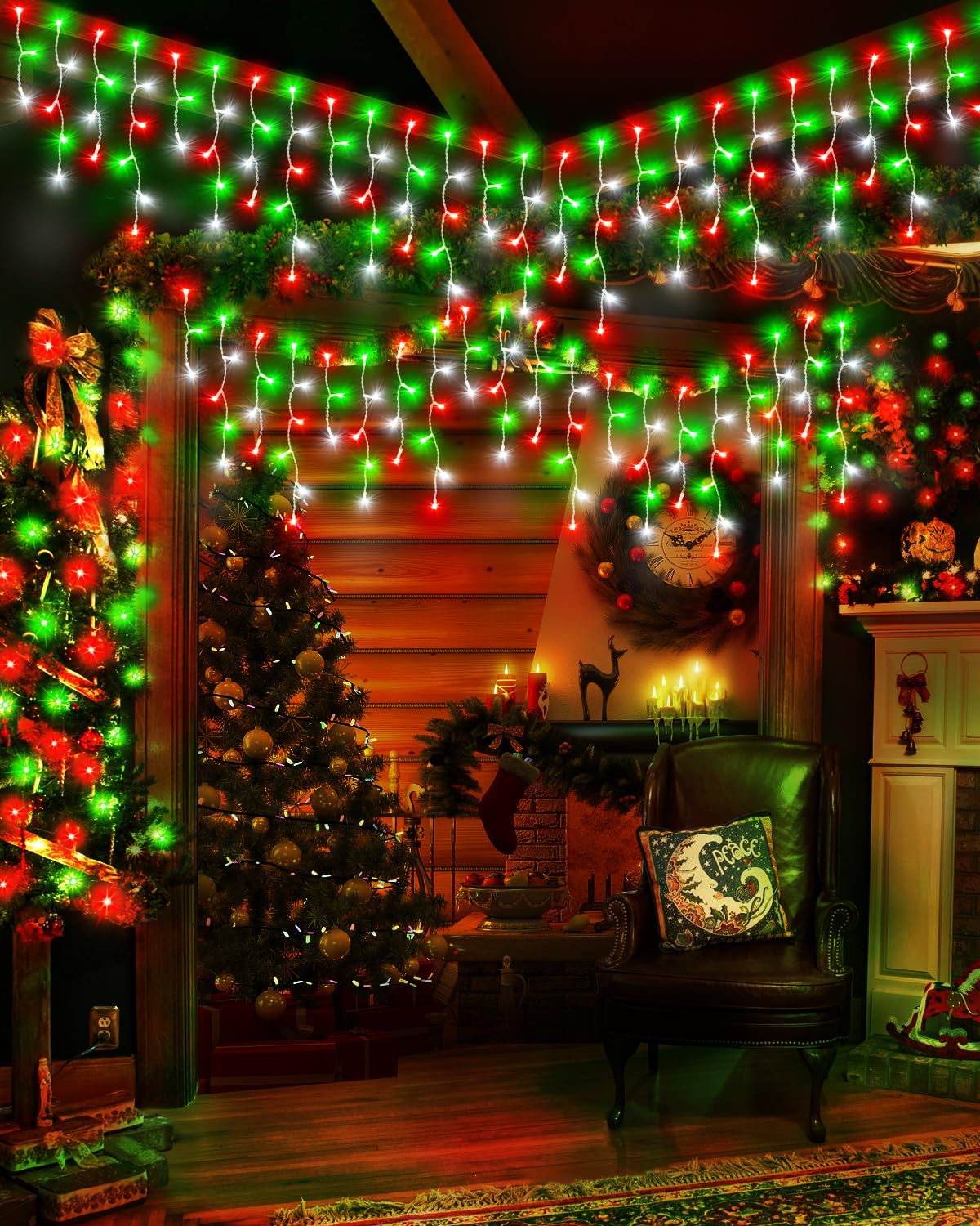 JIXXULVU Christmas Lights Outdoor 106FT 972LED Waterproof Connectable Red Green White Model 300L