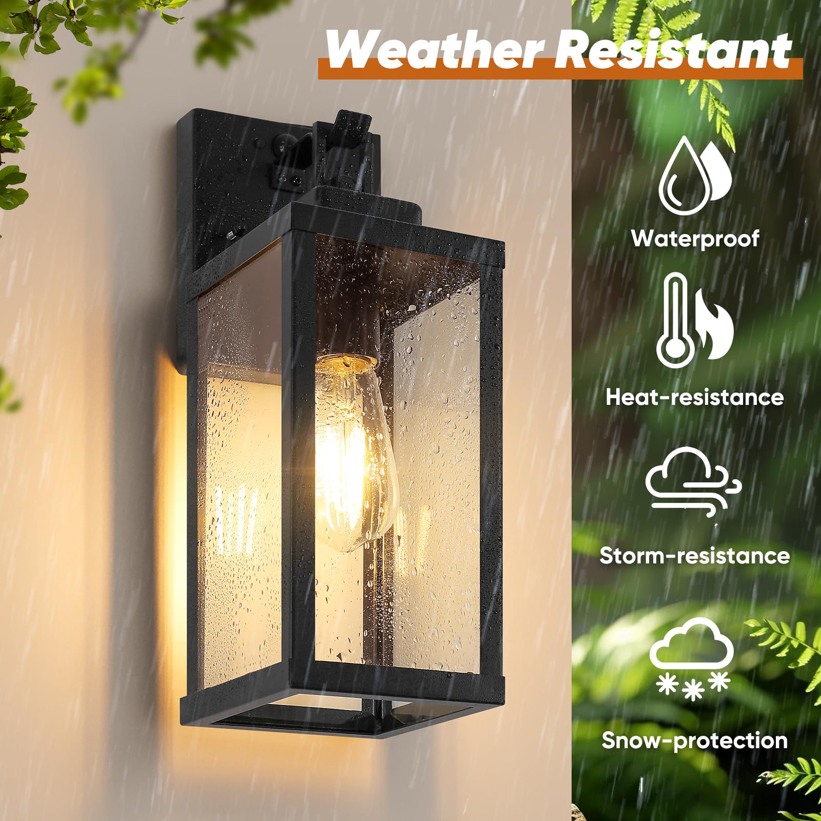 BesLowe Motion Sensor Outdoor Wall Lights, 14in Black Metal, Dusk to Dawn, 3 Lighting Modes, 2-Pack, Model A927S