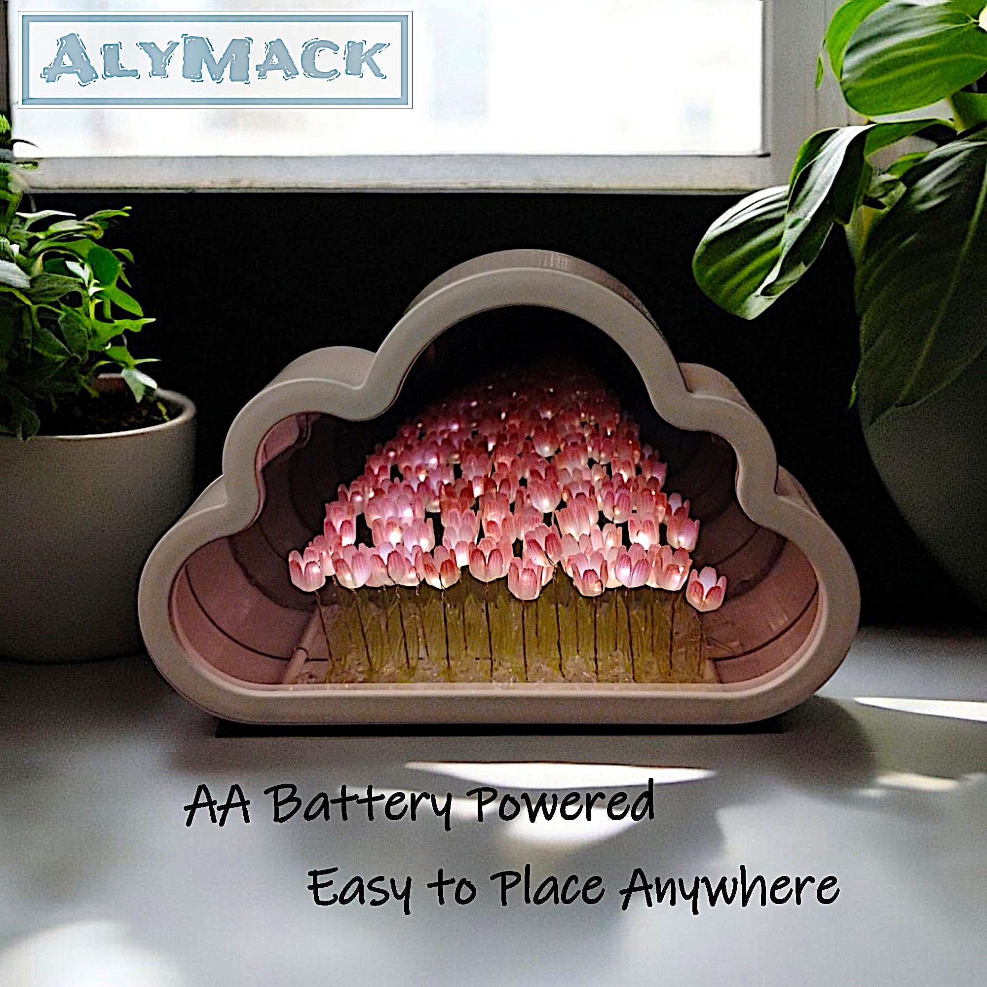 ALYMACK Handmade Tulip Lamp - Flower Night Light, Pink, Model AM2, Size AA, Plastic