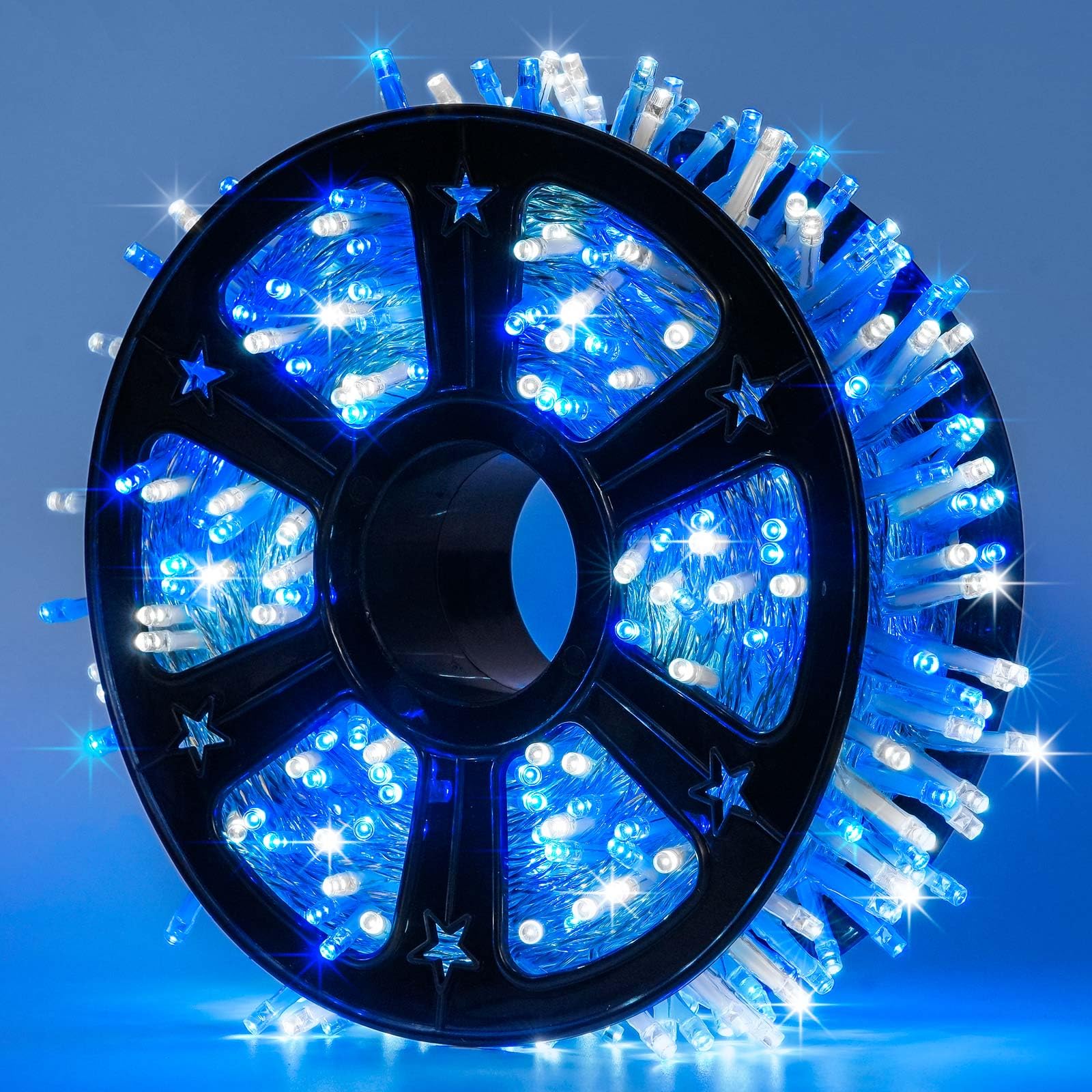JMEXSUSS 500 LED Blue and White Christmas Lights, 8 Modes 163ft String Lights Plug in with Remote Control, Clear Wire Christmas 