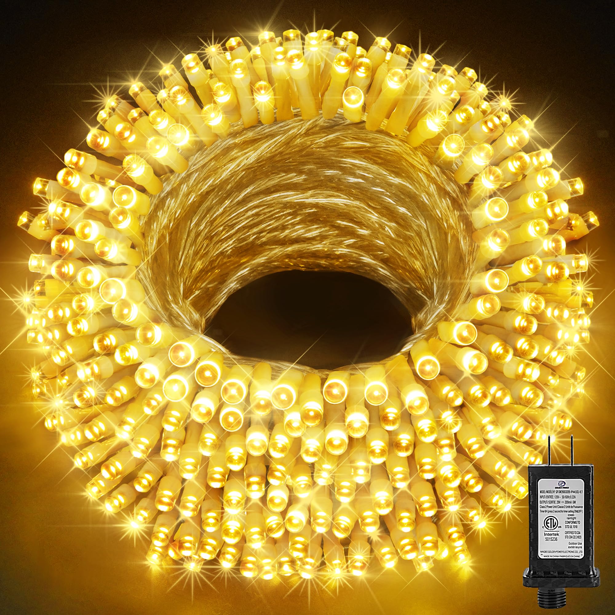 Sauirs 197Ft 500 Led Warm White Christmas String Lights, Waterproof, 8 Modes, Timer, Indoor/Outdoor