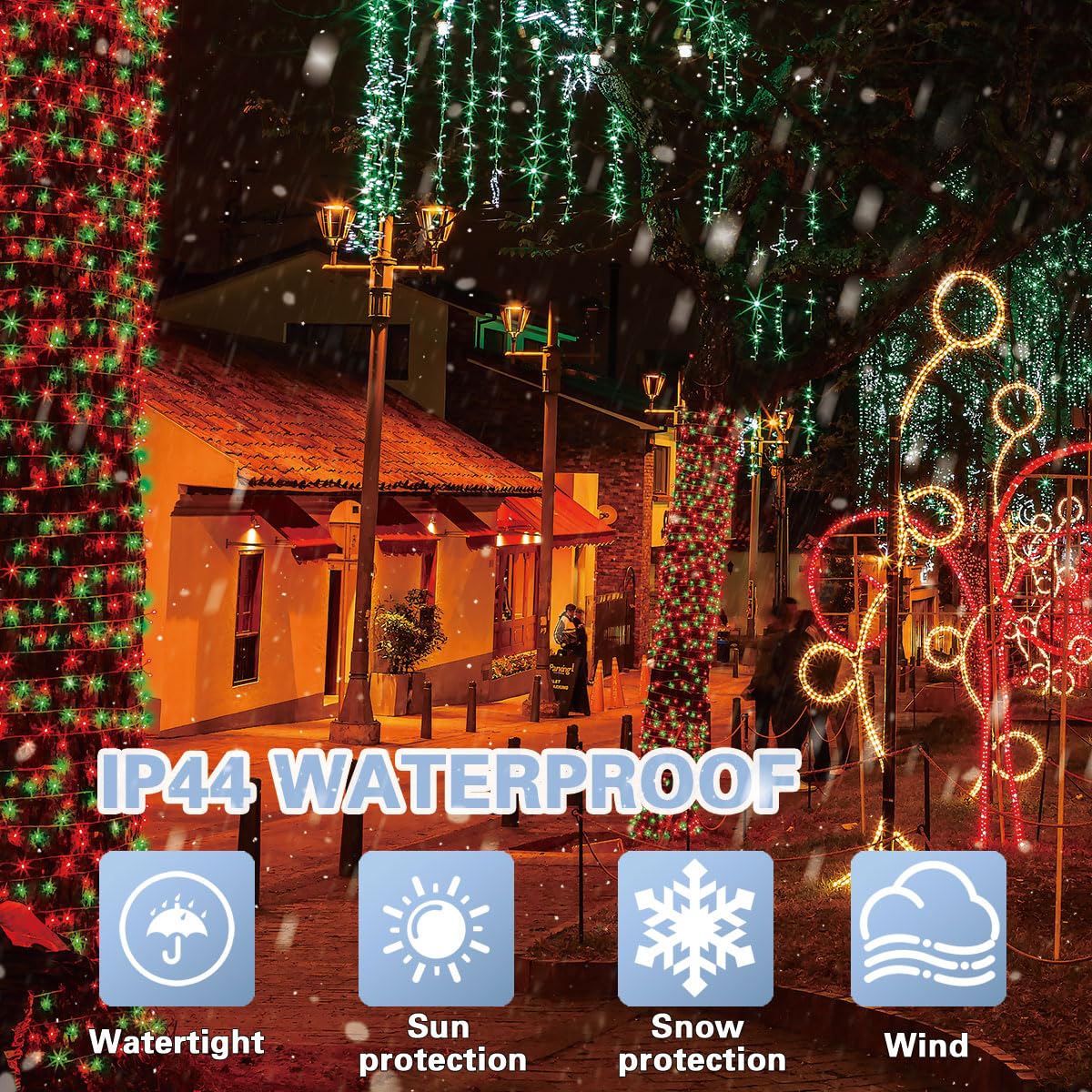 LAMPHOME 200 LED Christmas Mini Lights, Red and Green, 66ft Transparent Wire, 12 Lighting Modes, Indoor Outdoor, Model YHLL-100F