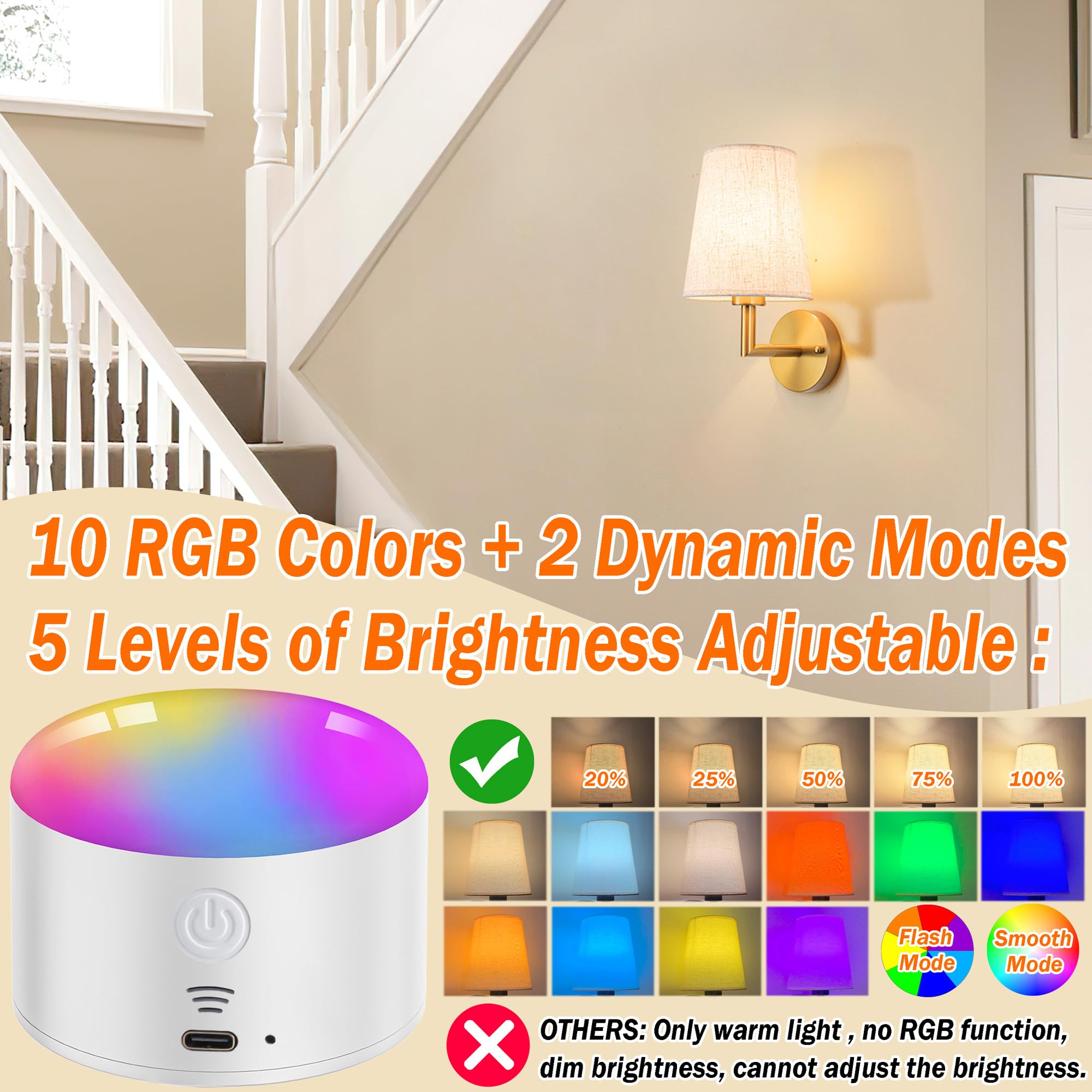 Wall Sconce Battery Operated Wall Light Fixure with Remote Control, Dimmable Battery Operated Wall Sconces Set Of Two, Indoor Wi