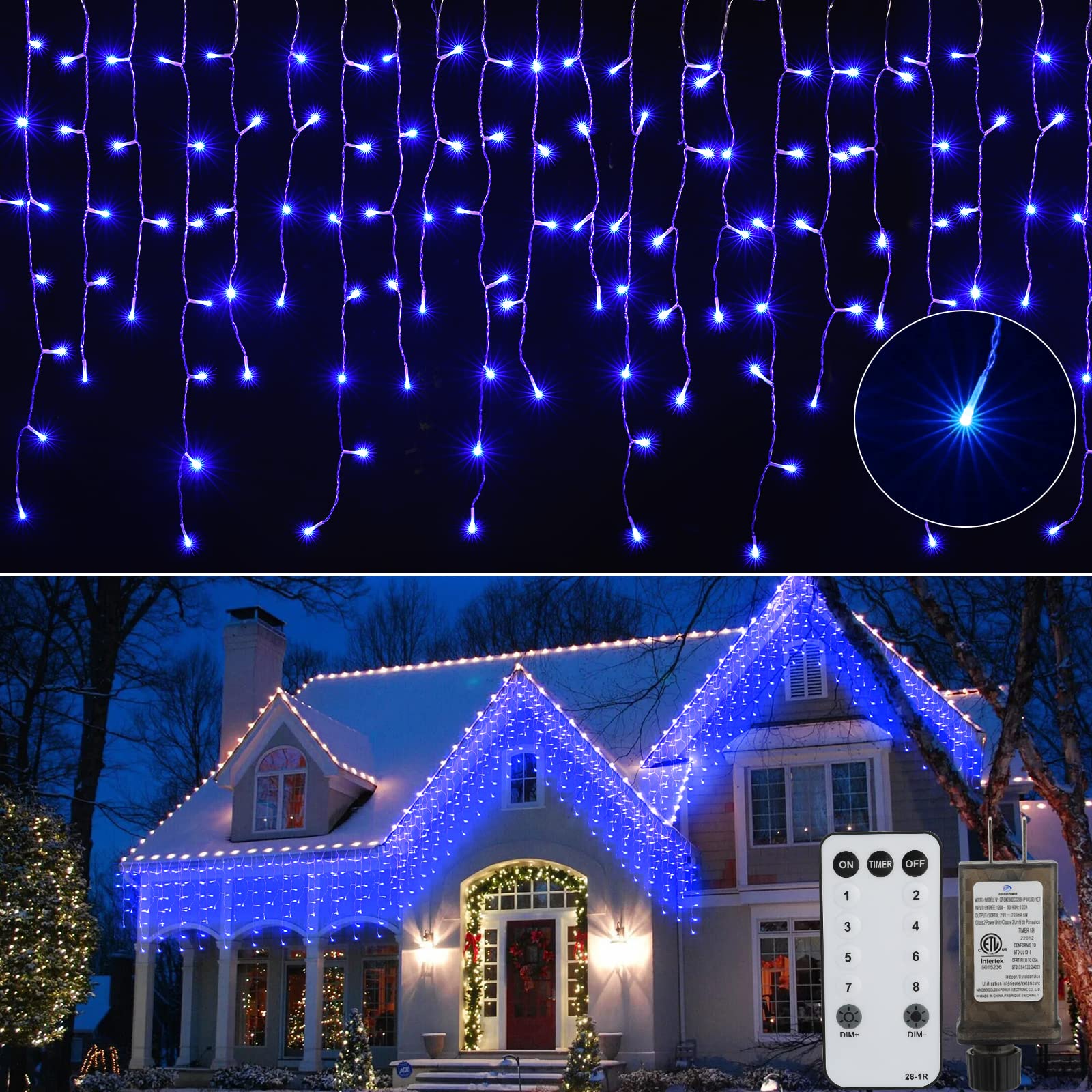 Icicle Lights Outdoor - 40 FT 432 LED Icicle Christmas Lights with 81 Drops, 8 Modes Icicle String Lights with Remote & Timer, W