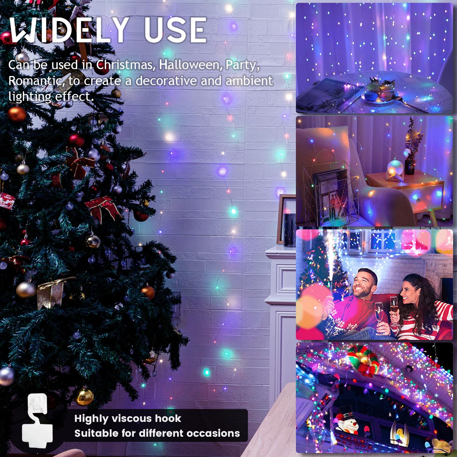 NWLIGHT Fairy Curtain Lights, 300 LED, 9.8x9.8 Ft, Multicolor, 8 Flashing Modes, USB Plug for Indoor/Outdoor Use