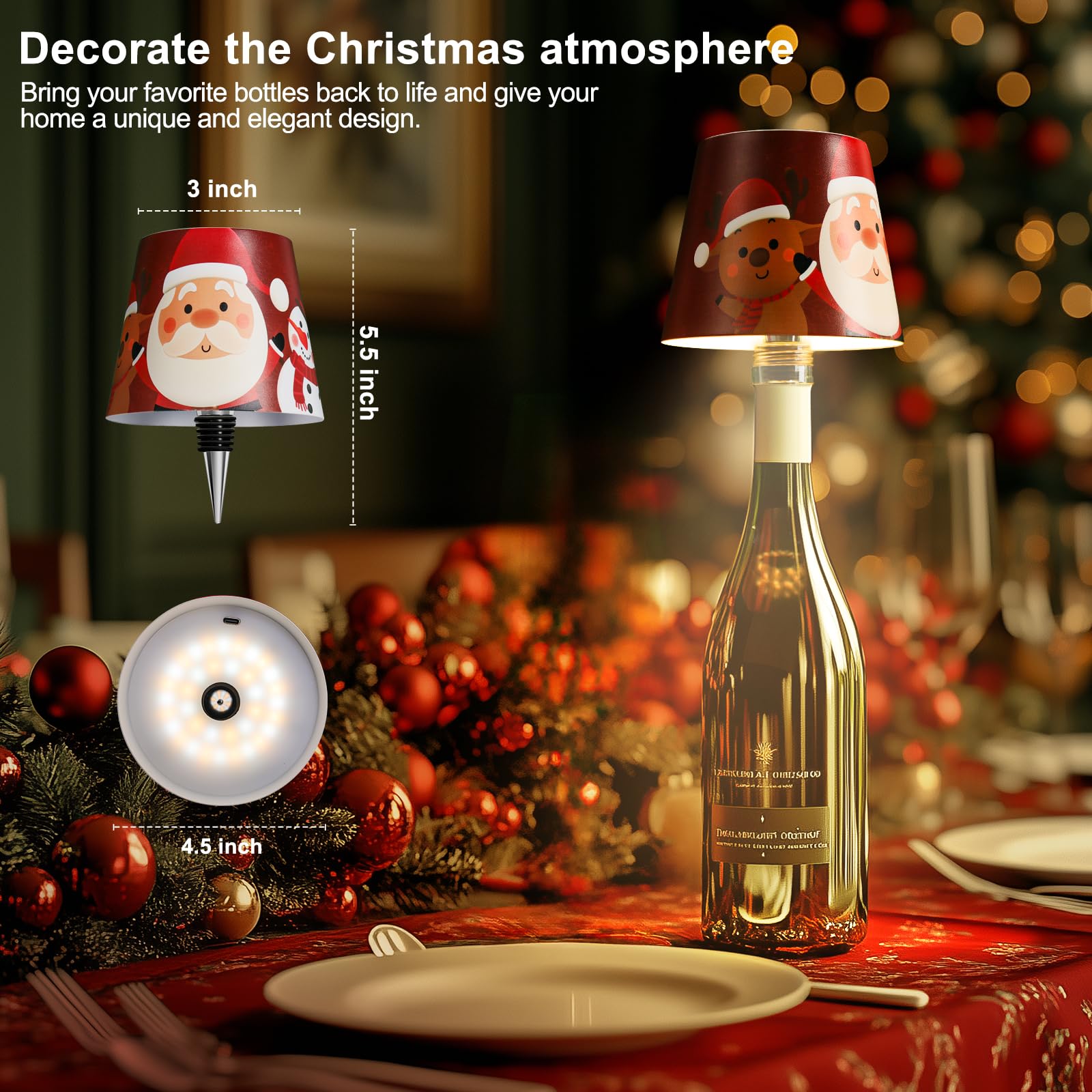 Mebaraul Wireless Bottle Lamp Shade,Rechargeable Led Portable Cordless Table Lamp, 3 Colors Stepless Dimming Touch Wine Bottle L