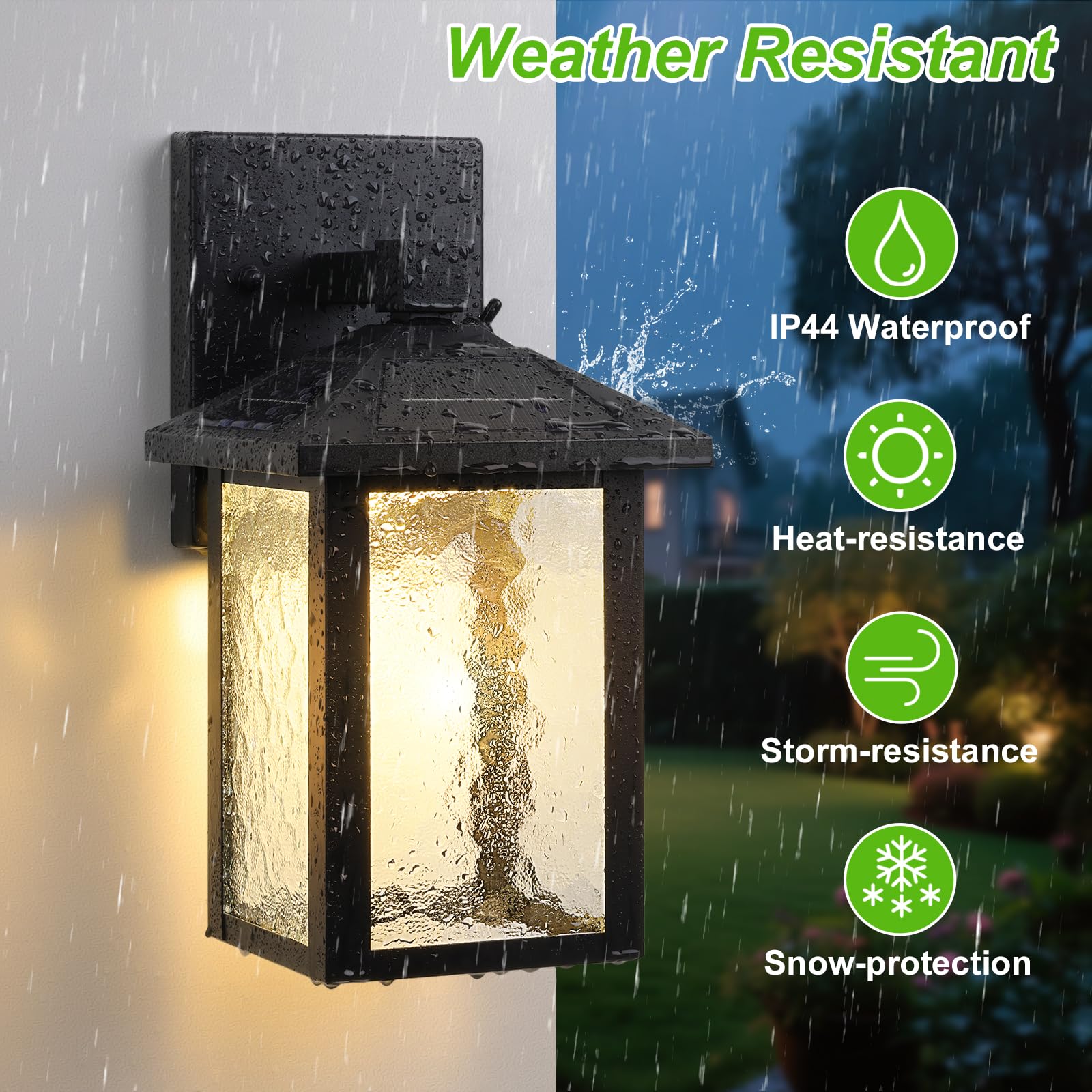 BesLowe Solar Wall Lights Outdoor, Dusk to Dawn LED Sconce, 3000K/5000K Adjustable, Black, 2-Pack, Model YM-3161
