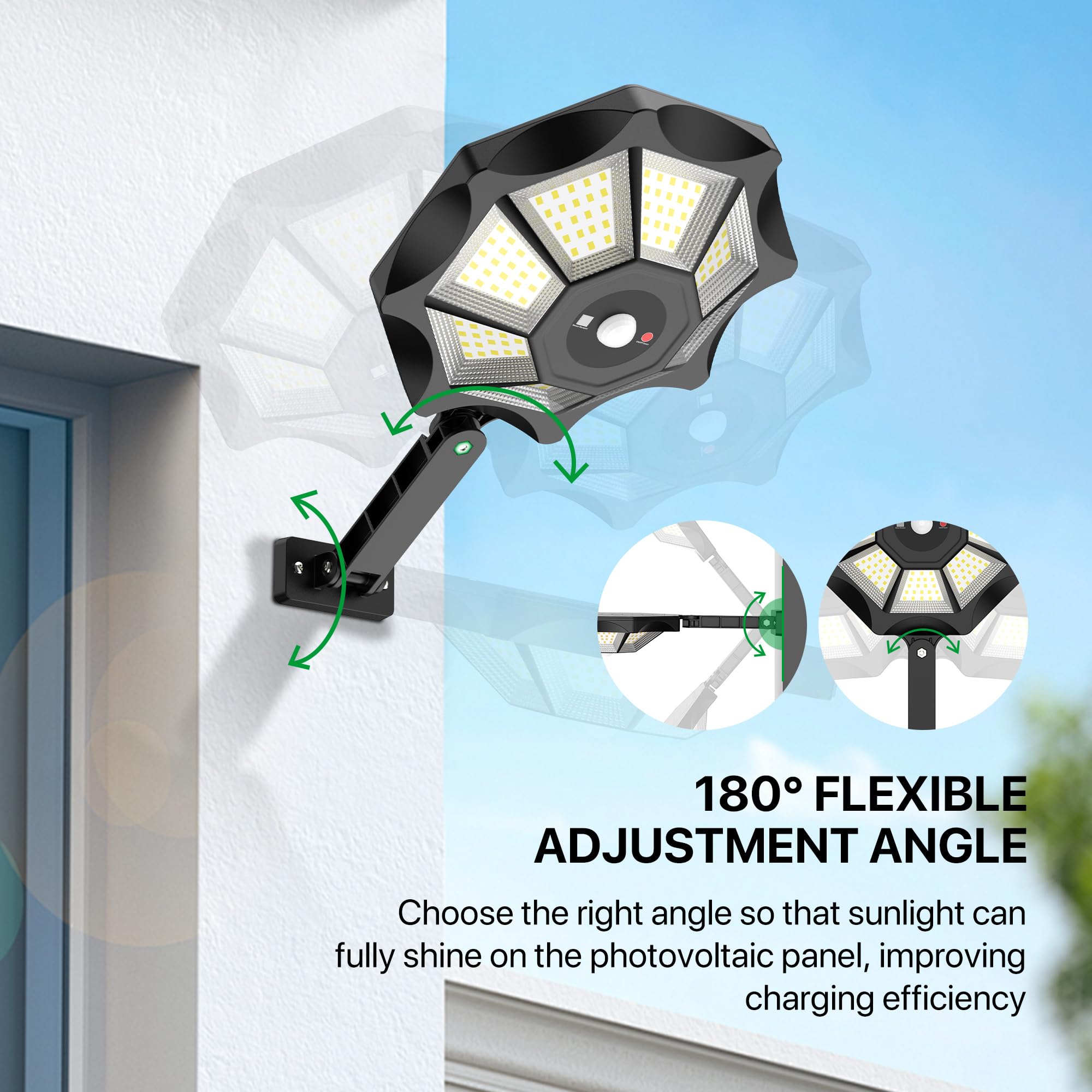 Kifflux Solar Lights Outdoor Waterproof, 168Led Solar Street Lights Outdoor Dusk To Dawn, 8 Sides Solar Flood Light With Motion