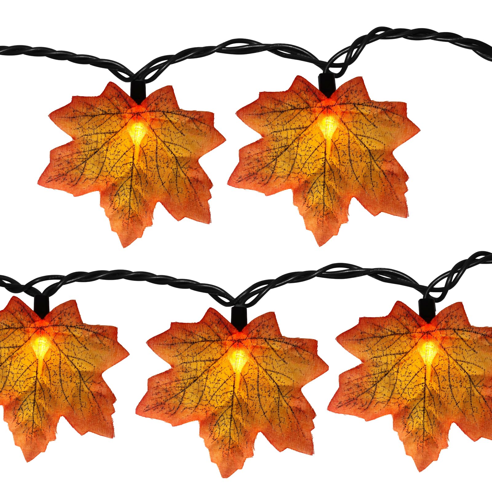 Fall Decor Orange Maple Leaf String Lights Plug in, 13.6Ft LED Outdoor Thanksgiving Decorations Lights with 35 Maple Leaves Lights, Hanging Halloween Fall Leaves lights for Outdoor Fall Party Window