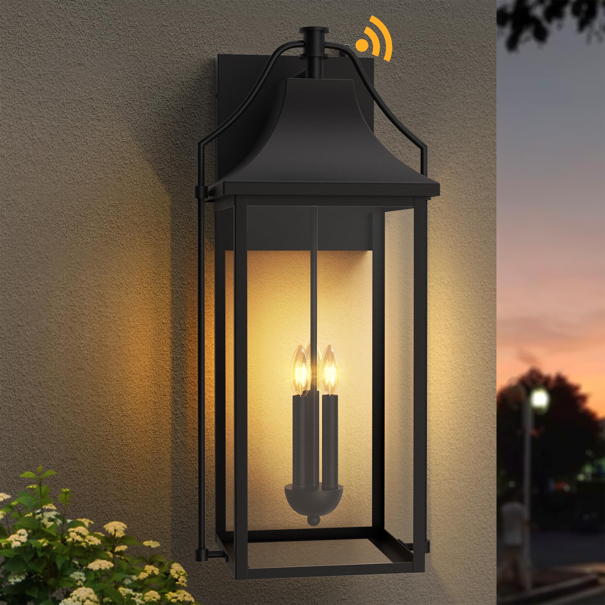 Lawyettle 25-INCH Dusk to Dawn Outdoor Wall Light, Large Size Waterproof Patio Lanterns, 3-Light Exterior Wall Mount Lantern Sco