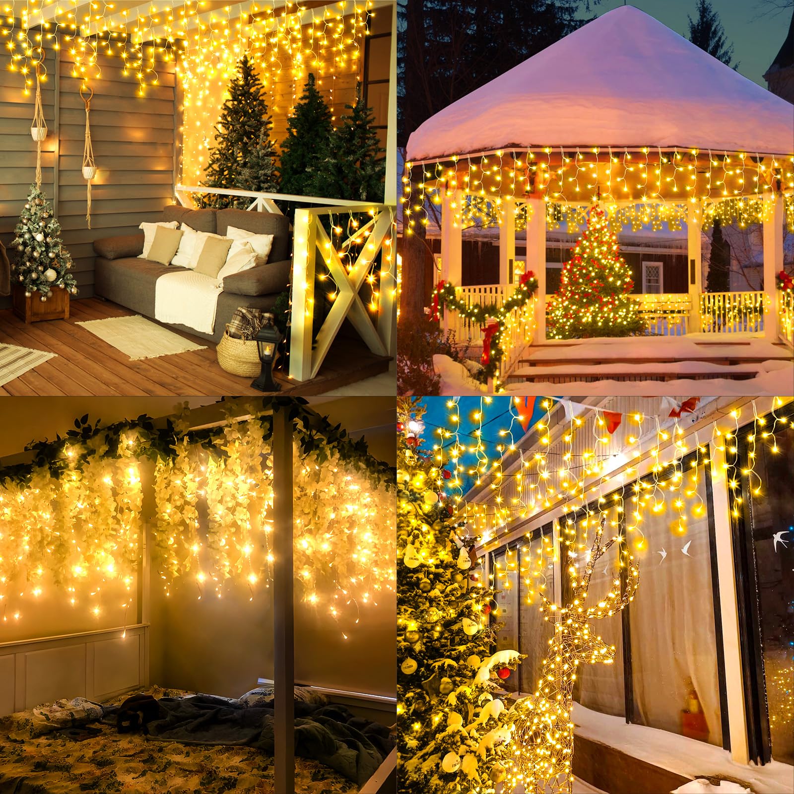 KNONEW Outdoor Decorative String Lights, 400 LED Warm White, 33ft, 8 Modes, Clear Wire Curtain Fairy Lights for Wedding & Christmas Decor