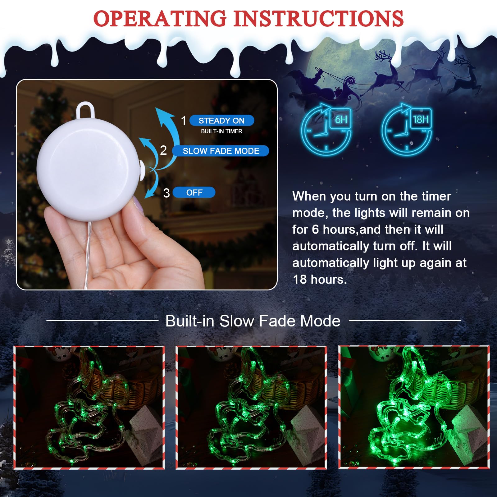 FASISOY Christmas Decorations 3 Pack Red White Green Christmas Window Lights with Suction Cup, Battery Operated Christmas Lights