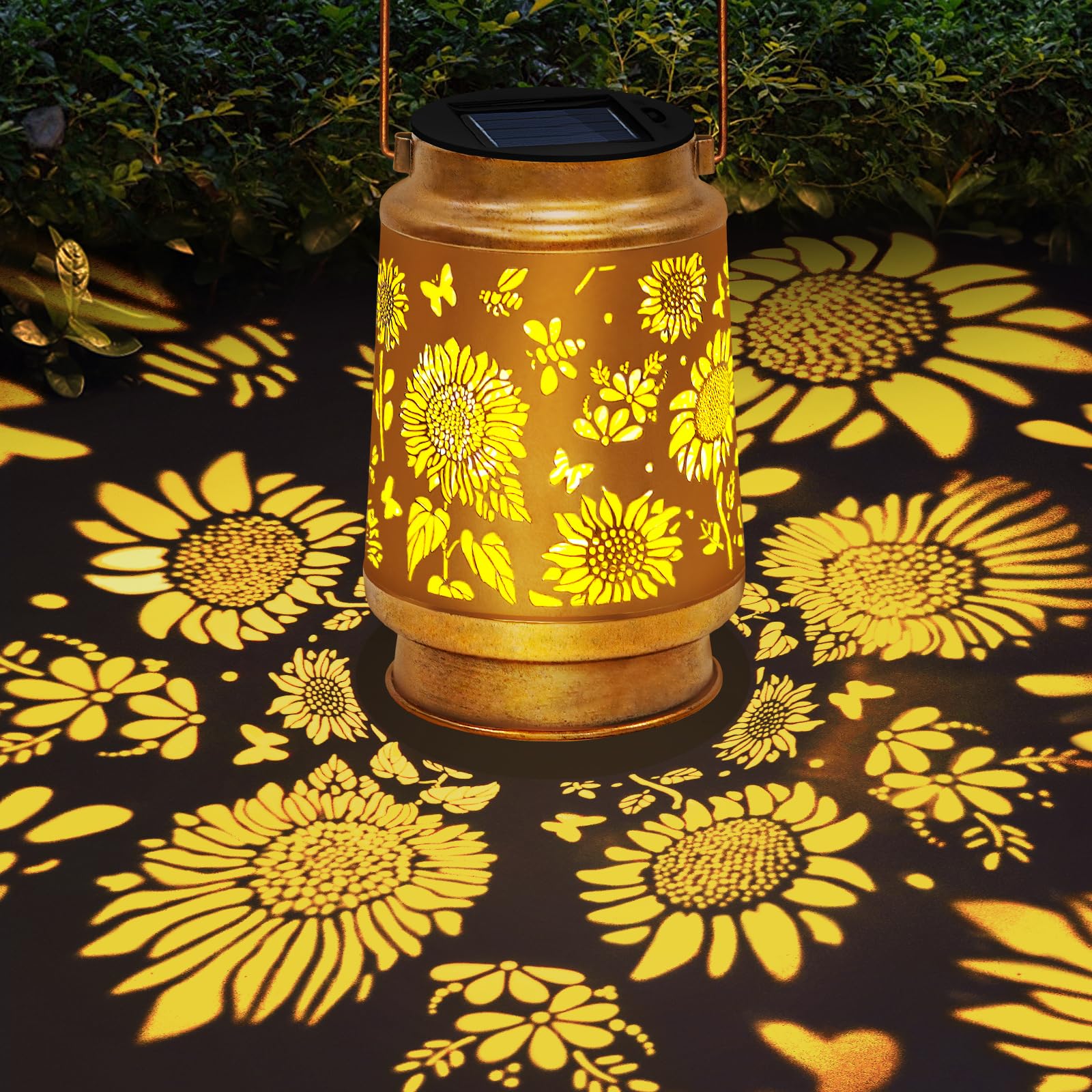 Solar Lanterns Outdoor Waterproof Hanging Solar Lights, Sunflower Garden Decor Birthday Gifts for Women Mom, Hanging Metal Garde