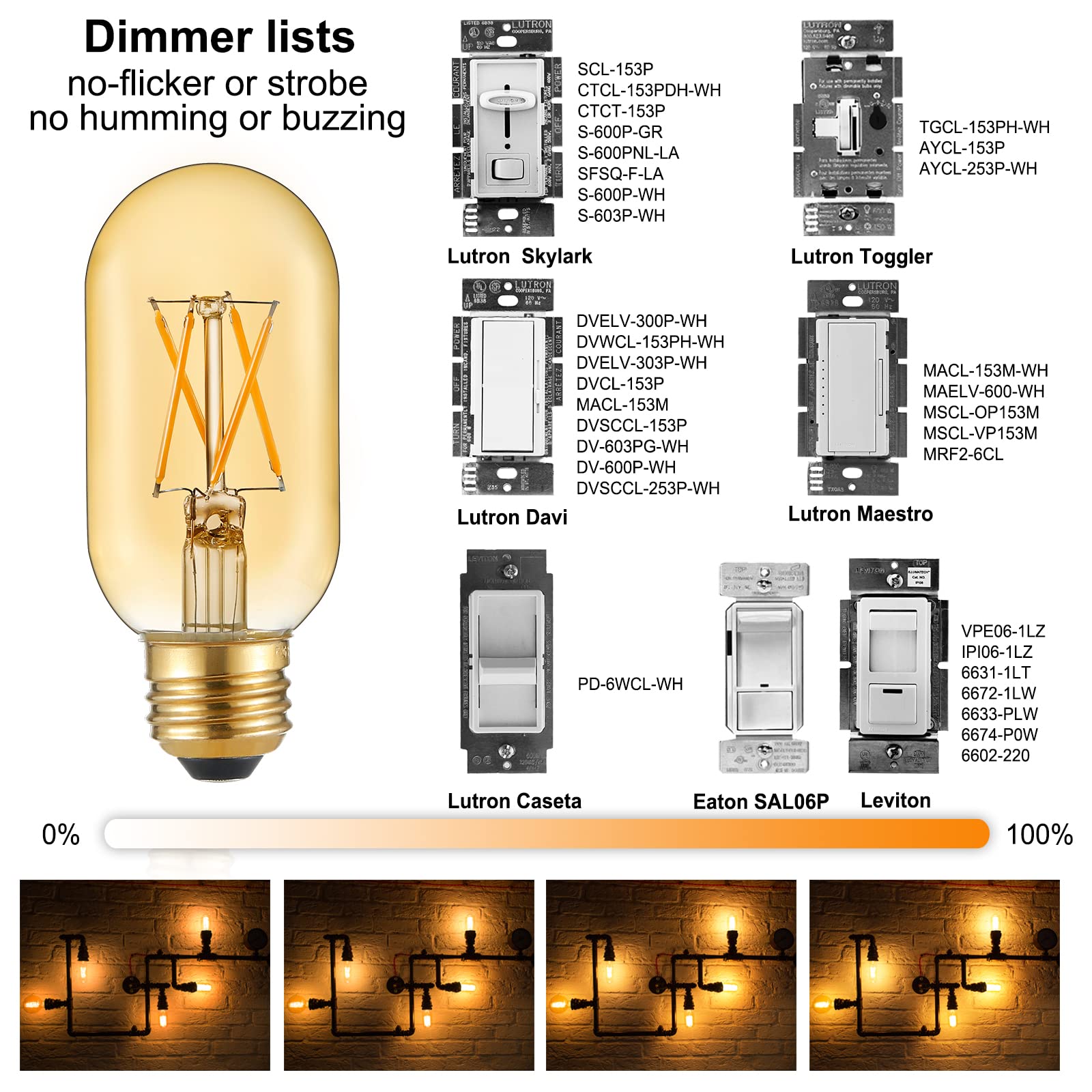 Litehistory E26 Led Bulb 6W Equivalent E26 Bulb 60 Watt Warm White 2200K Amber E26 Edison Bulb Dimmable Ac120V 400Lm Tubular T14 T45 Led Bulb For Pendant, Sputnik,Vanity,Wall Sconces Pack Of 6