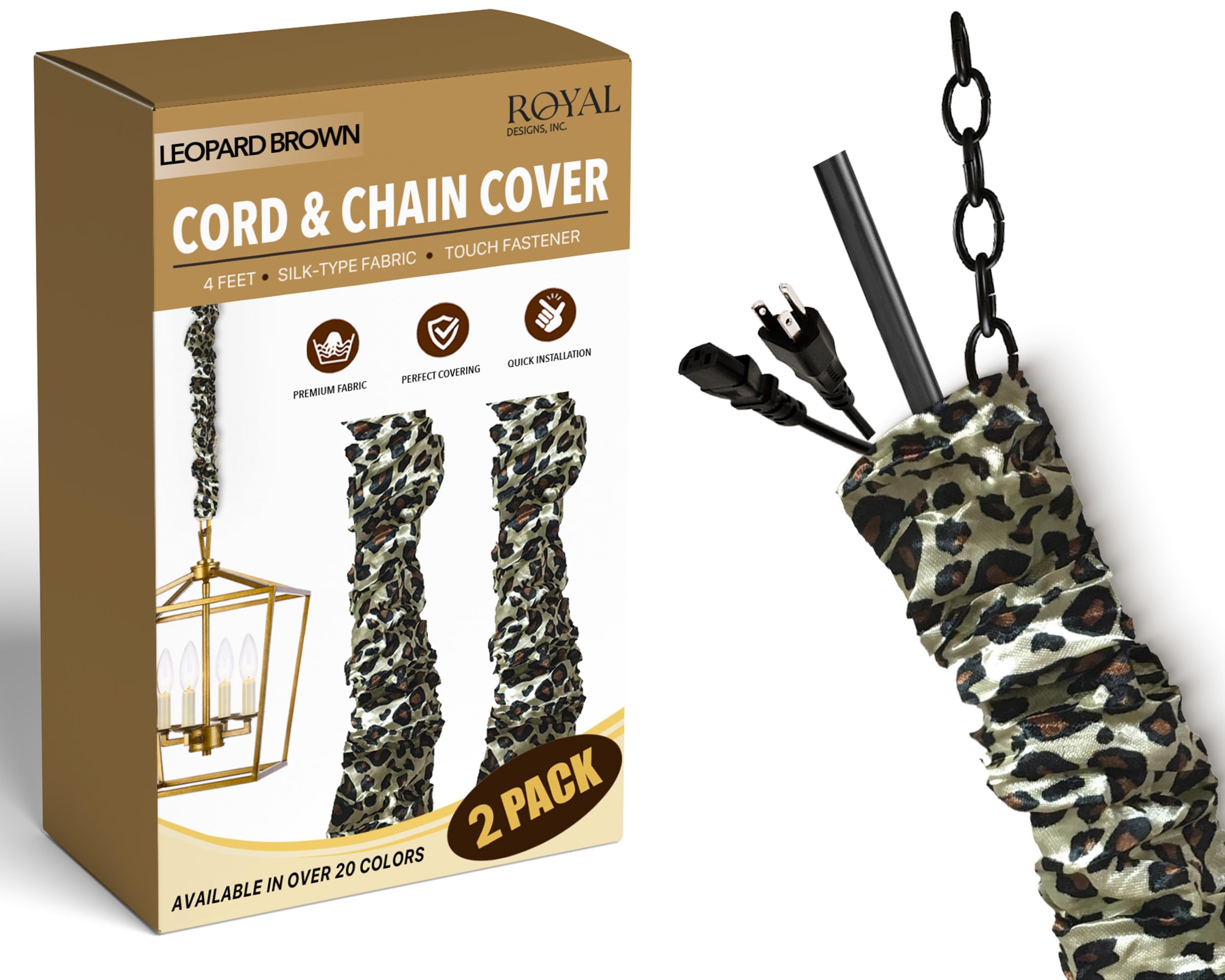 Royal Designs, Inc. Cord & Chain Cover 4 ft Silk Type Fabric, Chandelier Pendant Lighting Chain & Cable Management, Touch Fasten