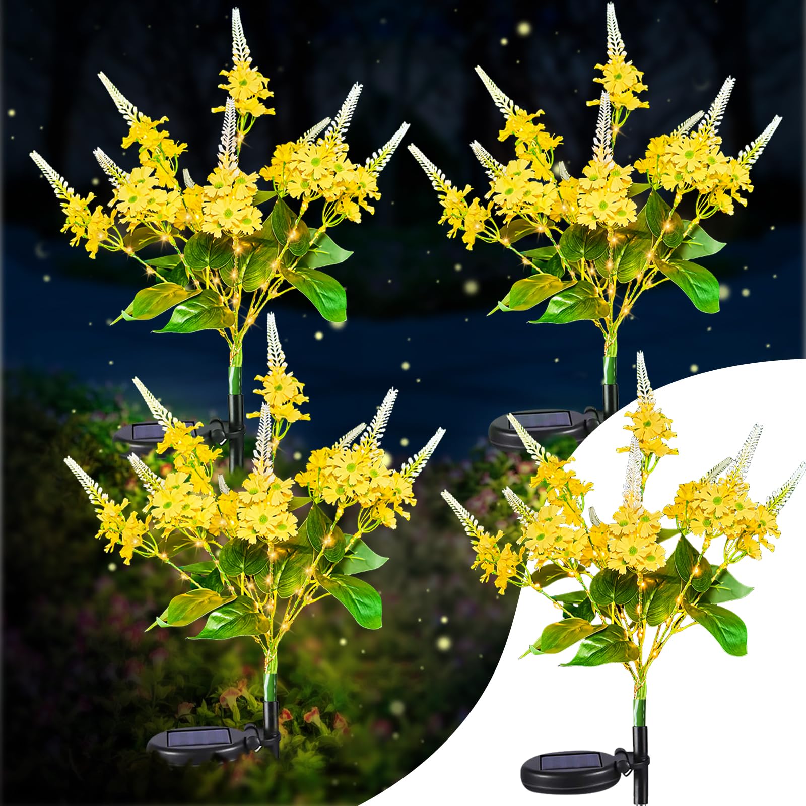 Neporal Solar Flowers - Outdoor Waterproof Decorative Garden Lights, 8-Stem, 2 Lighting Modes, Yellow