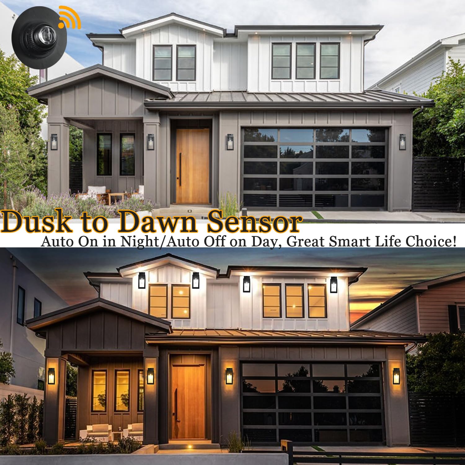 Brightwe Dusk To Dawn Outdoor Wall Lantern Exterior Wall Sconce Lighting Fixture Auto On/Off Waterproof Wall Light Fixture Wall Mounted Outdoor Lights For House Outside Lighting Front Porch