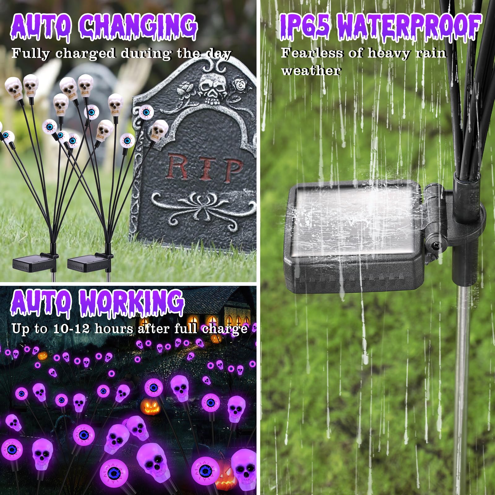 Fensan Solar Halloween Lights Outdoor,Halloween Decorations Outdoor, Scary Halloween Eyeball Lights,4Packs 32Led,Ip65 Waterproof,Halloween Decor For Garden/Yard/Patio/Lawn/Pathway(Purple)