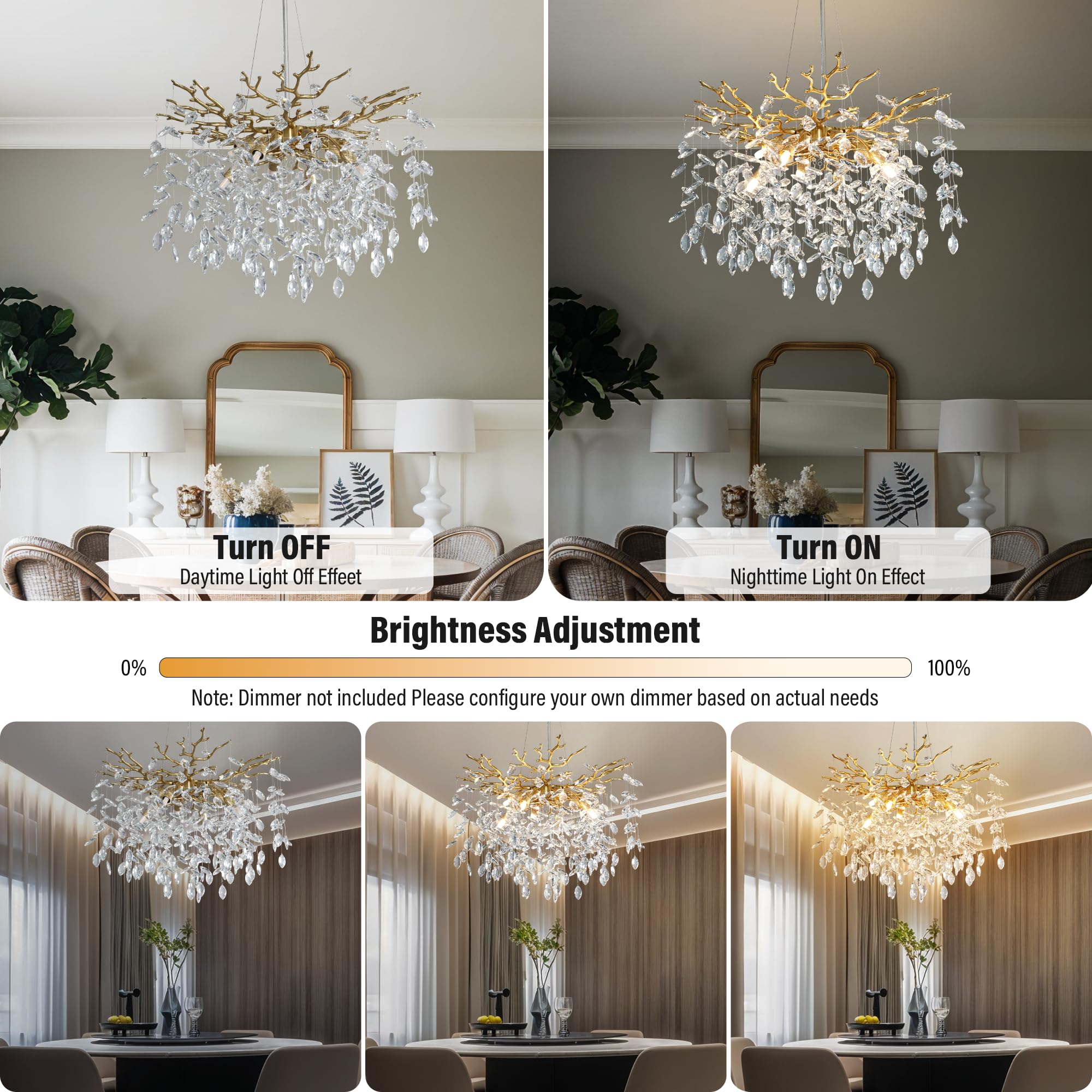 Yuyi 23.6 Modern Gold Tree Branch Crystal Chandelier  8-Light Round Raindrop Pendant Lighting For Dining Room Living Room Bedroom Kitchen Foyer Entryway  stylish K9 Crystal Statement Light Fixture
