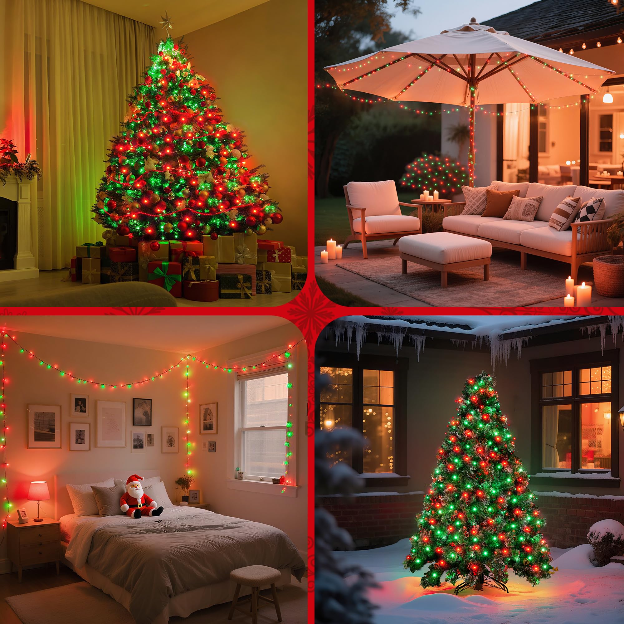 Wbao Christmas Lights Indoor Outdoor 500Led 174Ft  Super Bright Led Christmas String Lights With Ul Certified  8 Lighting Modes  Timer  Memory & Waterproof For Trees  Patio  Party Decor  Red Green