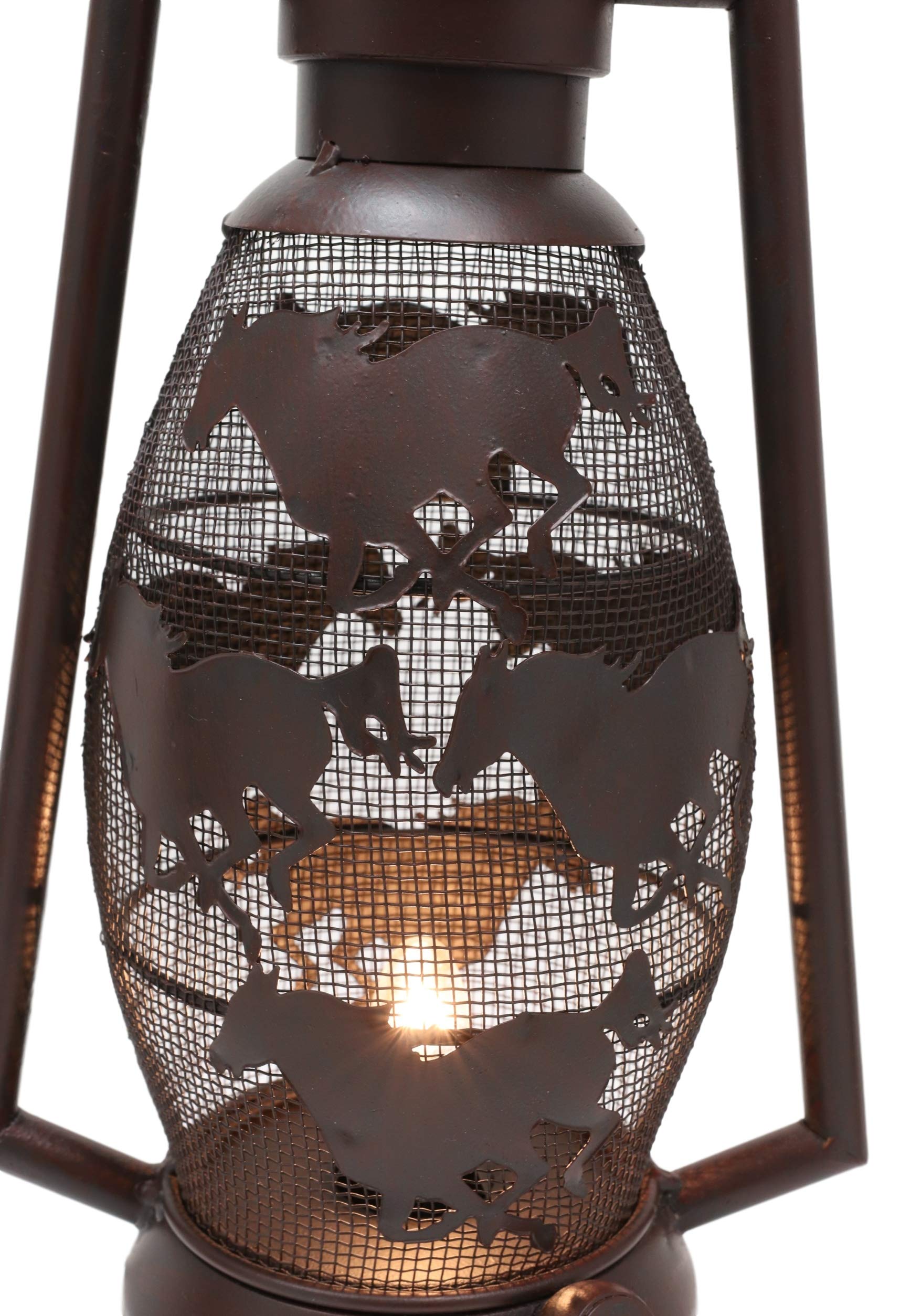 Ebros 15" Tall Old Fashioned Rustic Country Western Electric Metal Lantern Nightstand Lamp Light Or Wall Shadow Caster For Home Patio Poolside Garden Decorative (Galloping Horses)