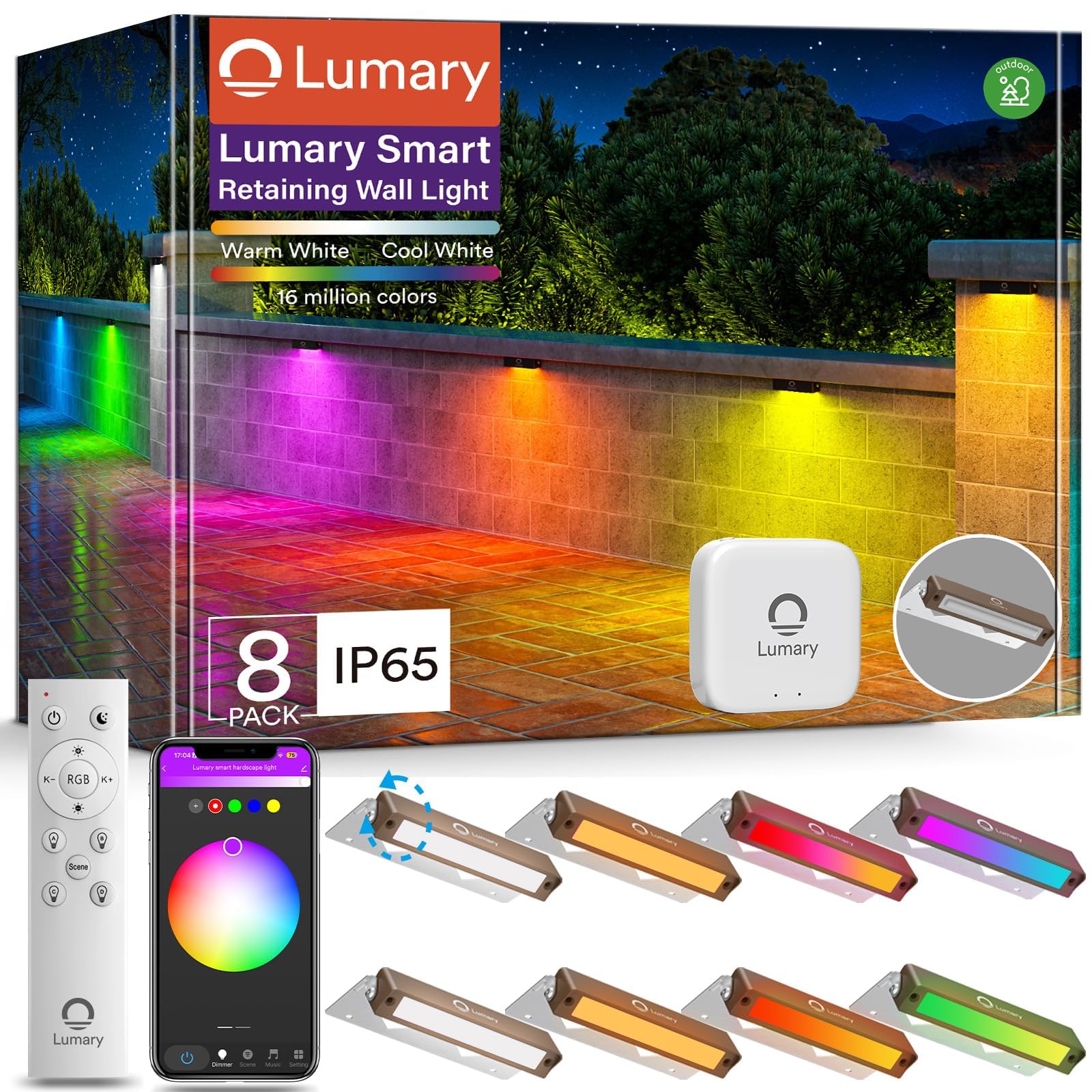 Lumary Smart LED Wall Lights, 12-24V, Color Changing 2200K-6500K, 7 Inch Rectangular, Brown, Model L-RWL7A1
