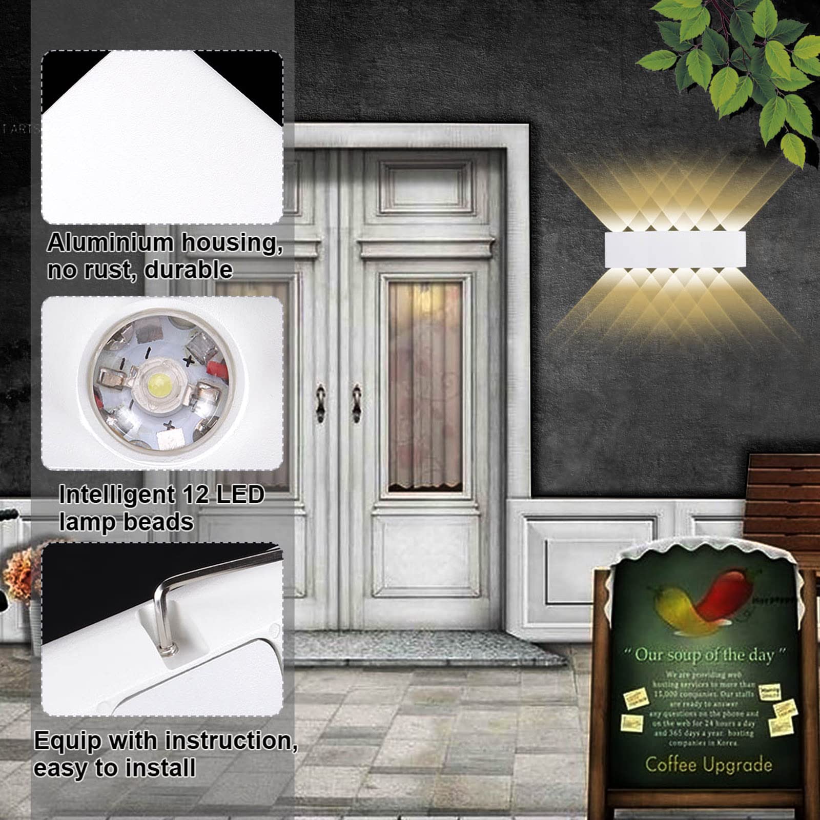 Kawell LED Wall Sconce, 12W Waterproof Modern Design, Matte White, Model 33-AU572-WT-WW, Indoor/Outdoor Use