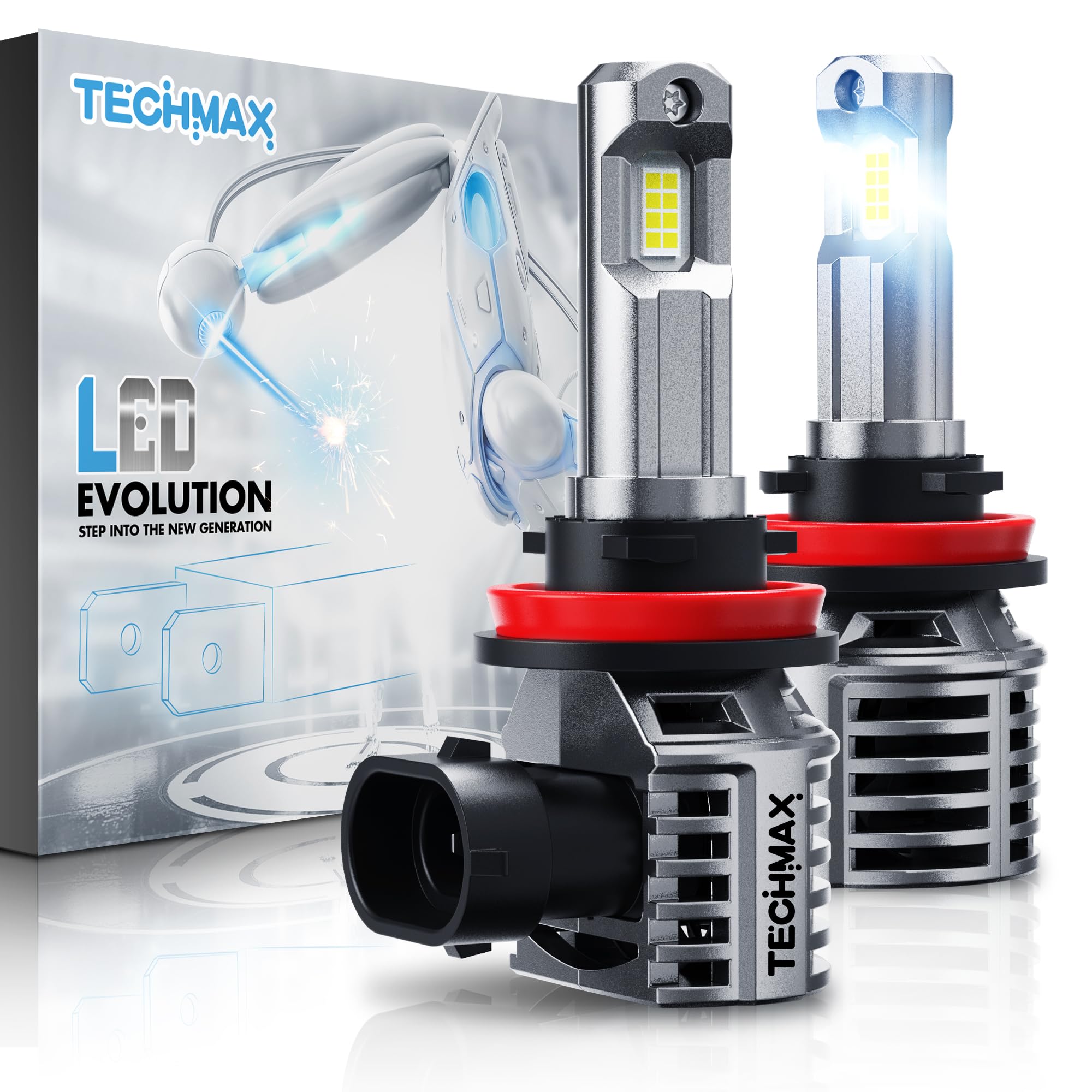 Techmax H11 Led Bulb, H8 H9 H11 Fog Light Bulb W/Fan 600% Bright 20000Lm 6500K Wireless Direct Insertion Plug And Play Halogen R