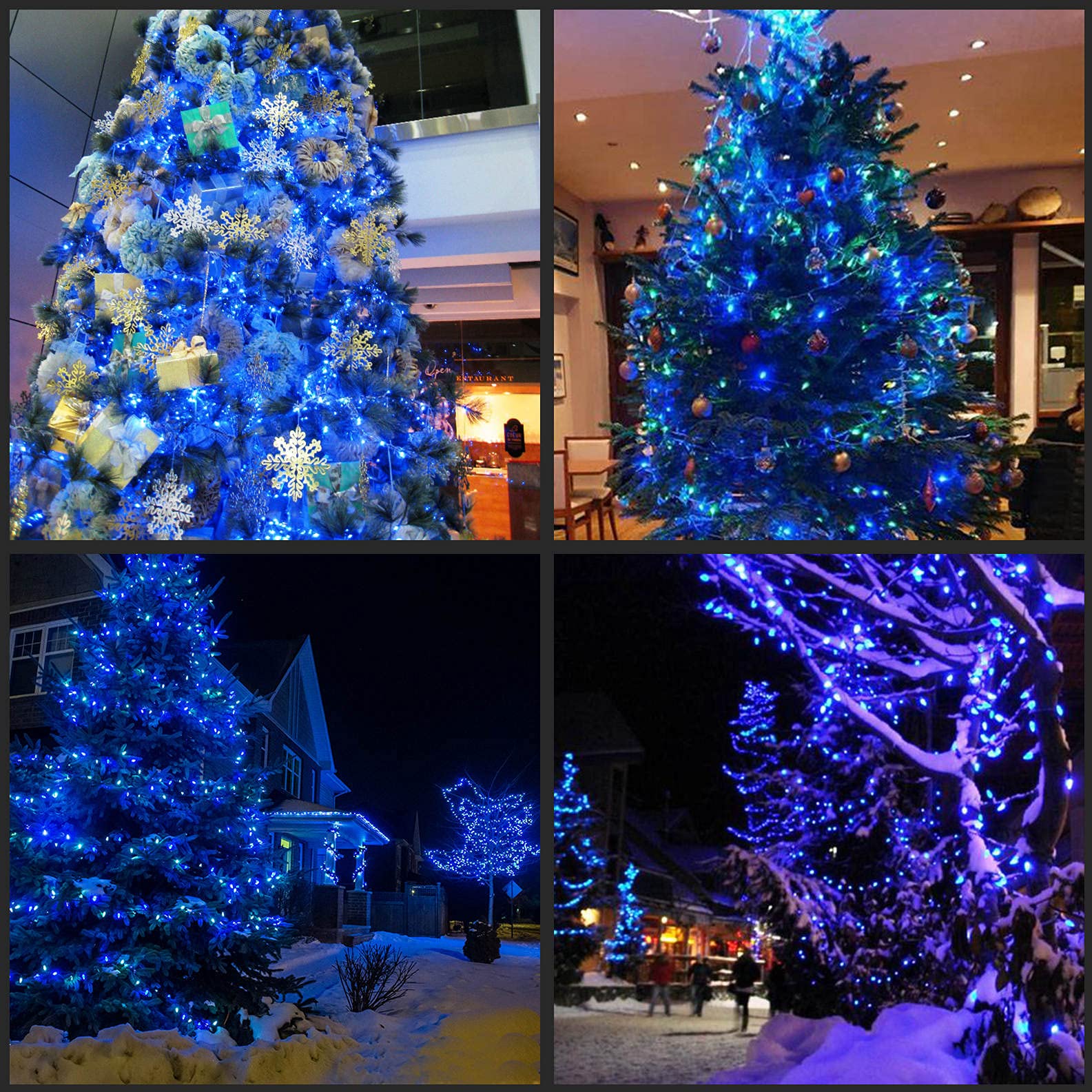 YULETIME Blue Christmas Lights, 200 Count, 66 Feet, UL Certified, Incandescent Mini Light Set, Green Wire