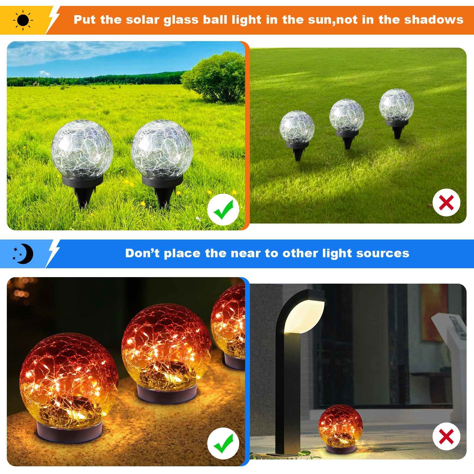 Mlknk Solar Globe Lights Outdoor Waterproof-Solar Balls-Solar Garden Lights-Orbs For Outside 4 Pack Cracked Glass Ball For Lawn