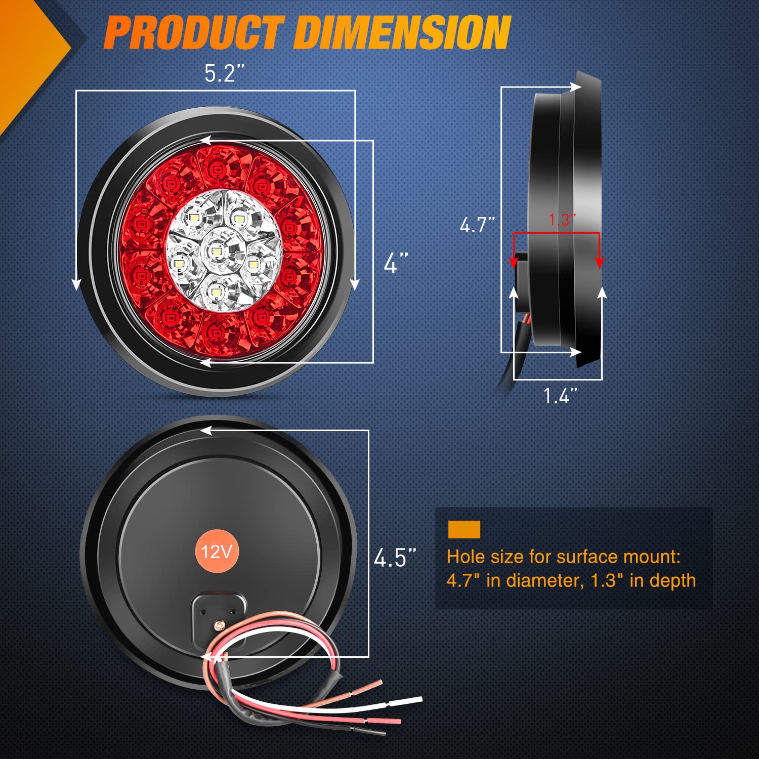 Nilight 2Pcs 4&quot; Round Red White Led Trailer Tail Lights 16Leds W/Flush Mount Grommets Ip67 Waterproof Stop Brake Running Reverse Light For Trucks Trailer Rv