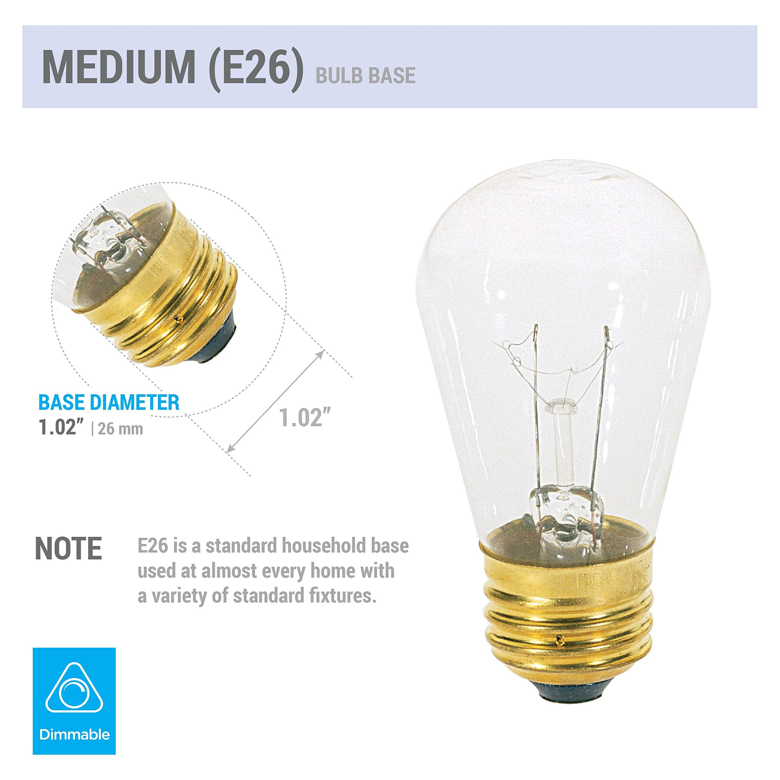 11S14/C, 11-Watt S14 Replacement Incandescent, Clear Glass Light Bulbs, 2700K Warm White, Dimmable, E26 Medium Base, Use Display