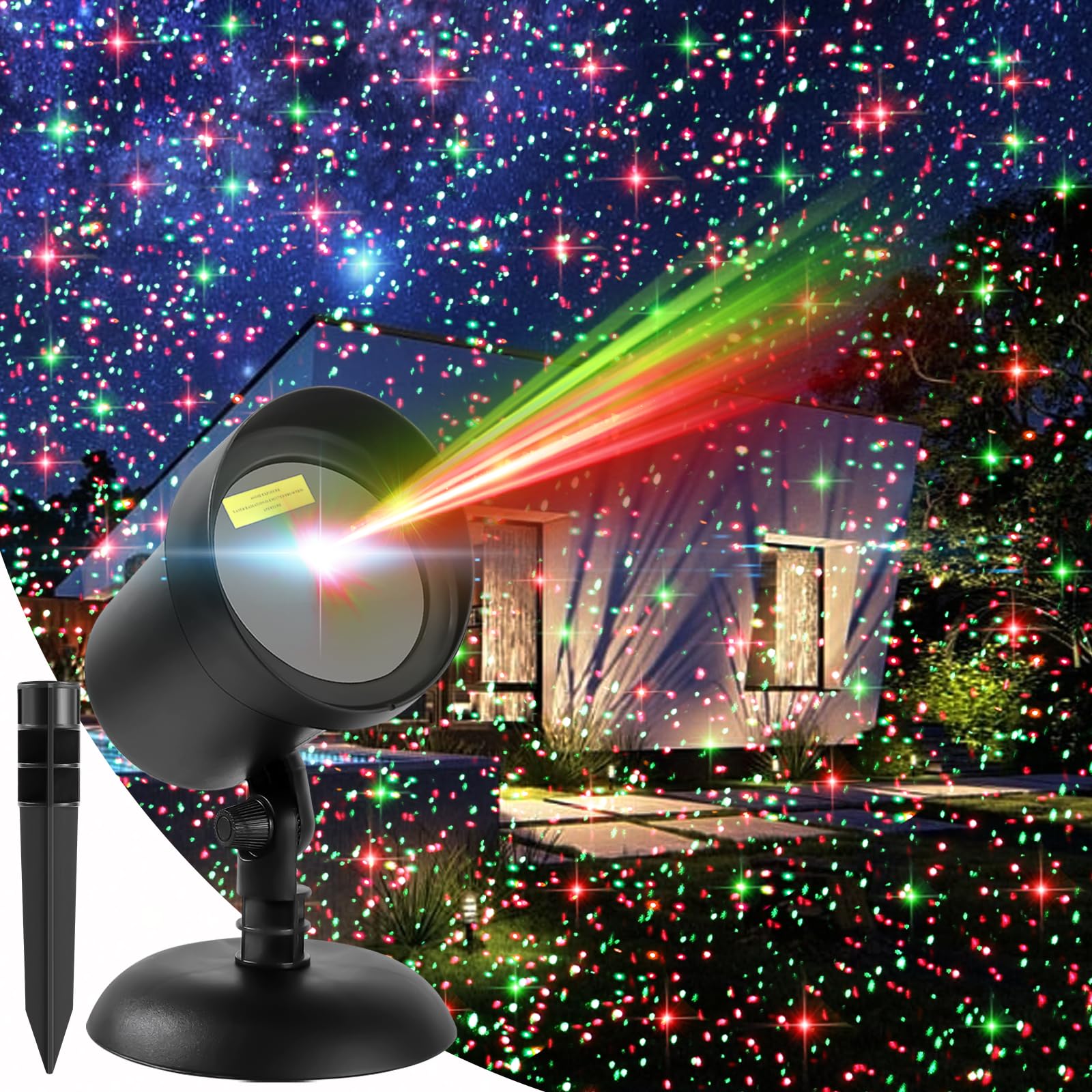 Laser Projector Lights Outdoor for Christmas, Motion Laser Lights Projector, Red & Green Stars Starry Show Dynamic Patterns for 