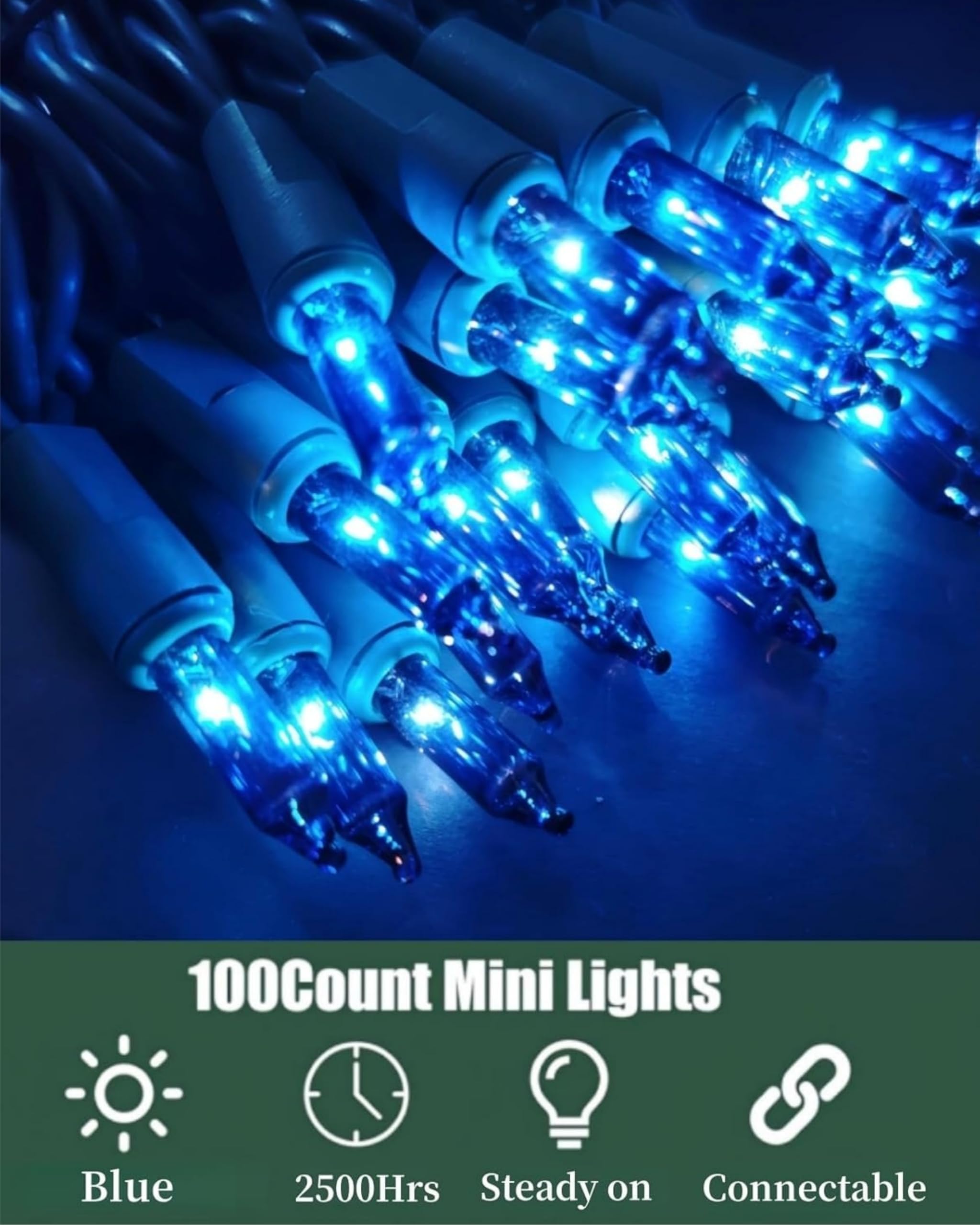 Wabarle Christmas Lights 100 Count Connectable 21ft Blue Incandescent String Lights for Indoor Outdoor Decor