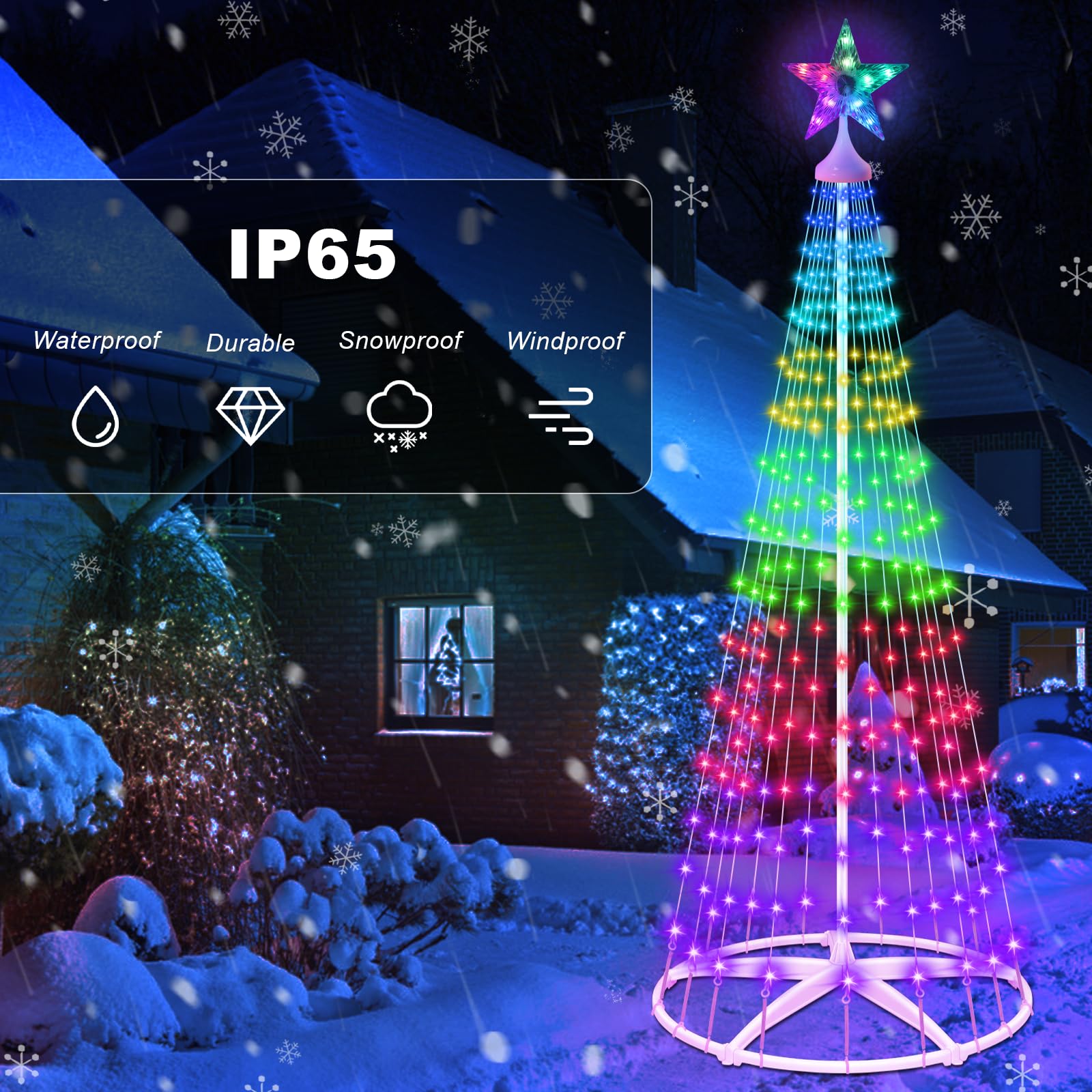 Forlivese 6FT Smart Christmas Cone Tree Light - 100+ Modes, RGB Color Change, Remote APP Control, Music Sync for Outdoor Decor