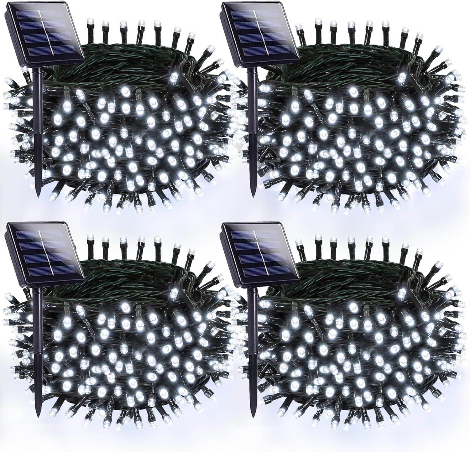 OZS Solar String Lights 320LED, Waterproof 8 Modes, Green Wire, Cool White, 4 Pack