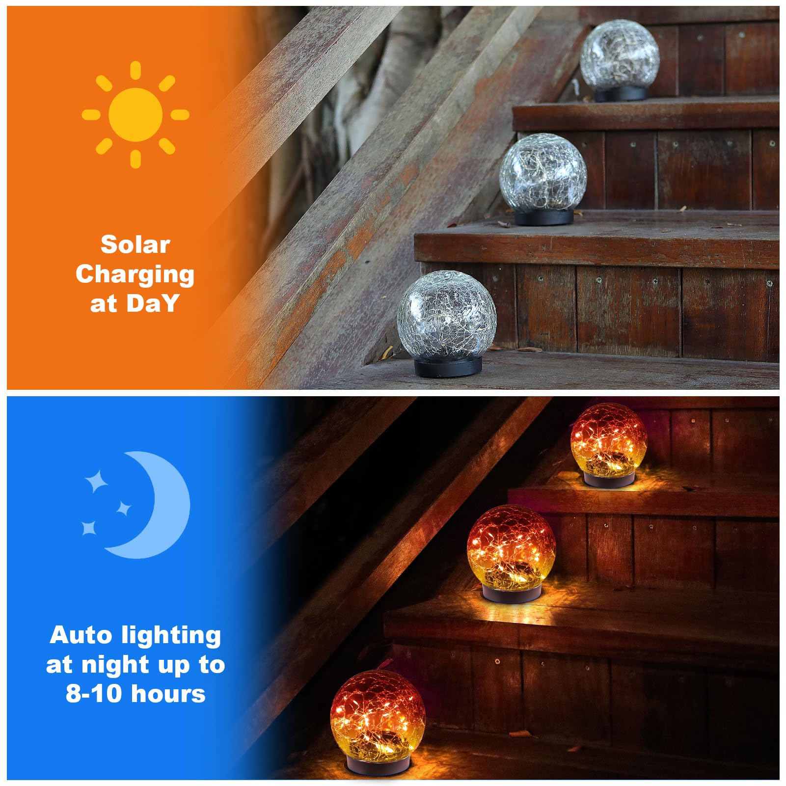 Mlknk Solar Globe Lights Outdoor Waterproof-Solar Balls-Solar Garden Lights-Solar Orbs For Outside 2 Pack Cracked Glass Ball For