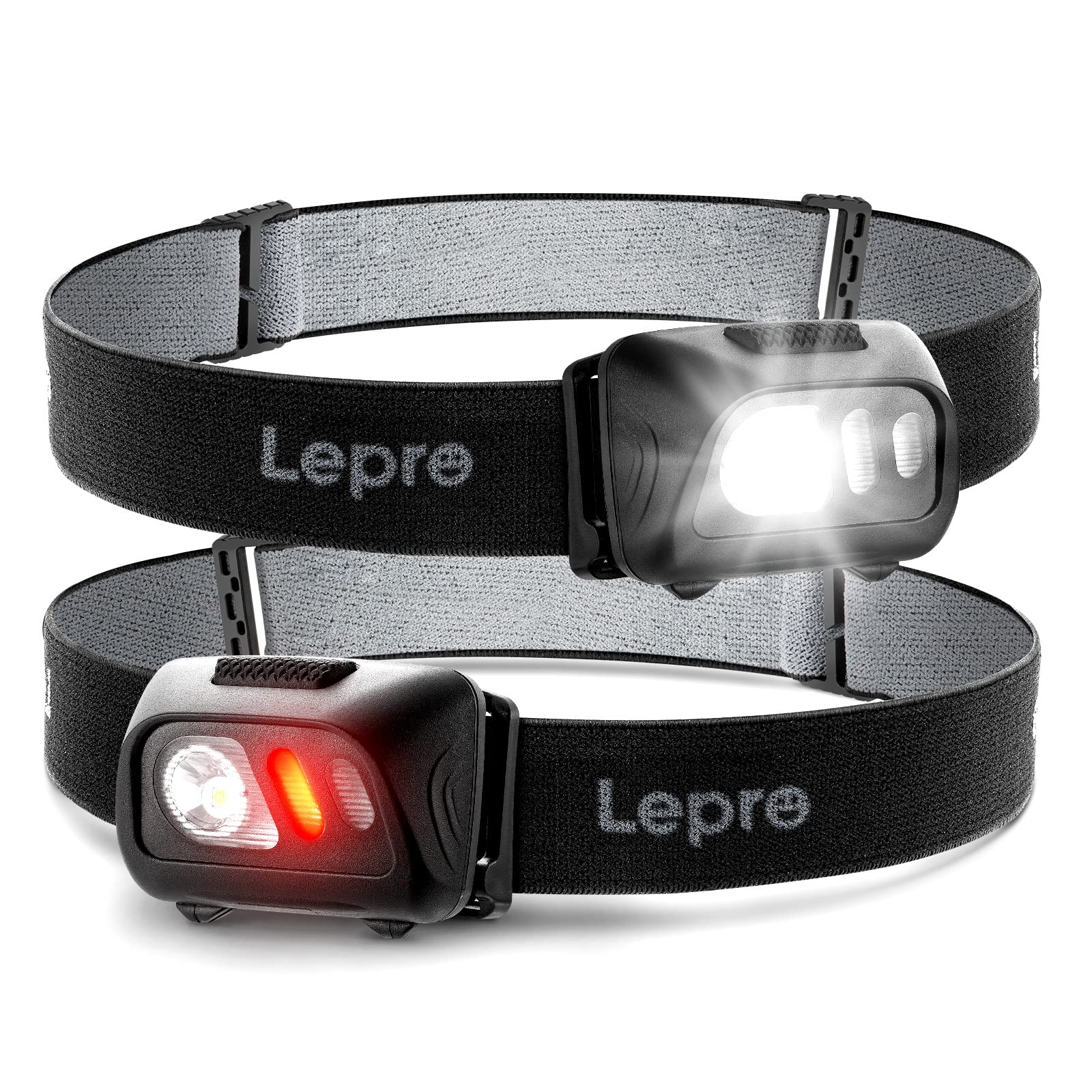 Lepro LED Headlamp Flashlights, 1500Lux, 6 Lighting Modes, IPX4 Waterproof, 2 Pack, Red, Model EAN320016-2