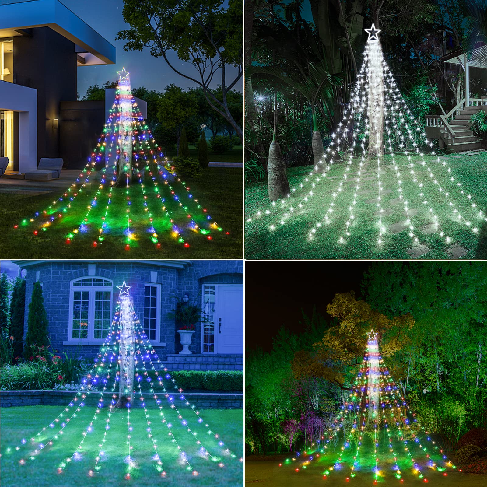 Decute Outdoor Christmas Decorations Star String Lights Color Changing Timer With Remote  Waterproof 320 Led Tree Toppers Fairy Lights For Yard Garden Backyard Holiday Decor Cool White + Multi-Color