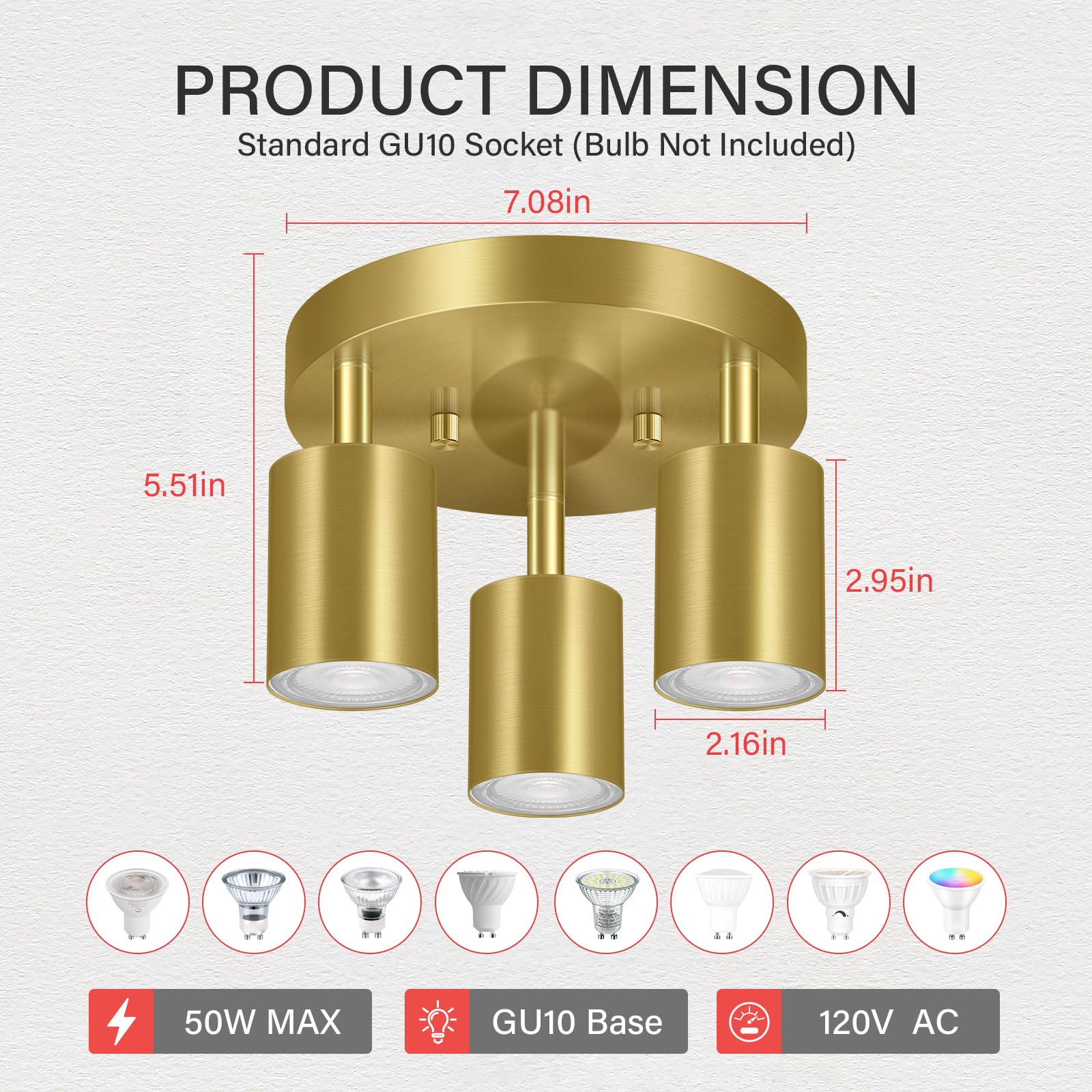 BoostArea LED Track Lighting Kit, 3 Light, Gold, Metal, Model C0303, Rotatable Heads for Kitchen, Living Room, Bedroom