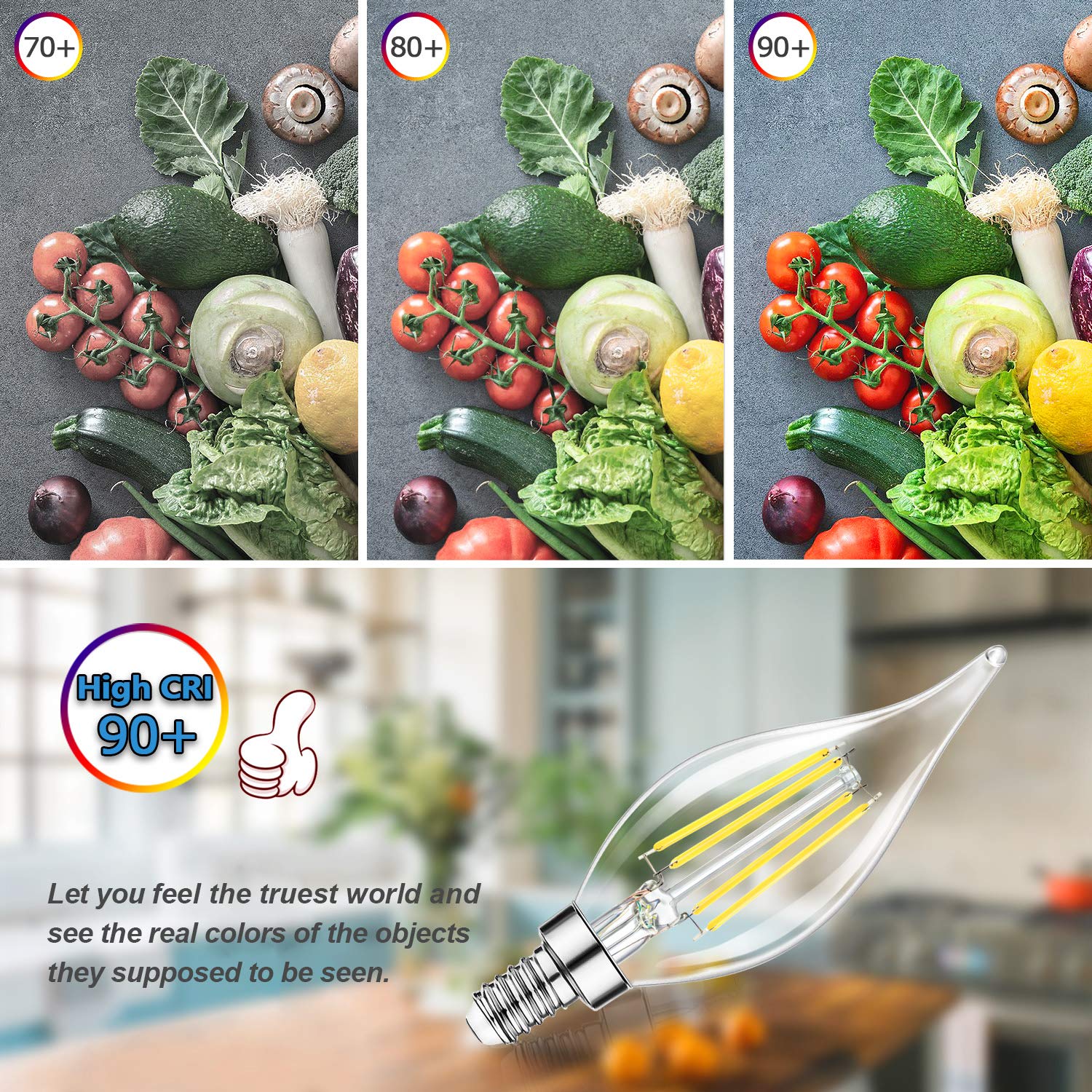 Tobusa Dimmable E12 Led Bulbs 60W Equivalent, 5000K Daylight, 6W Clear Fil