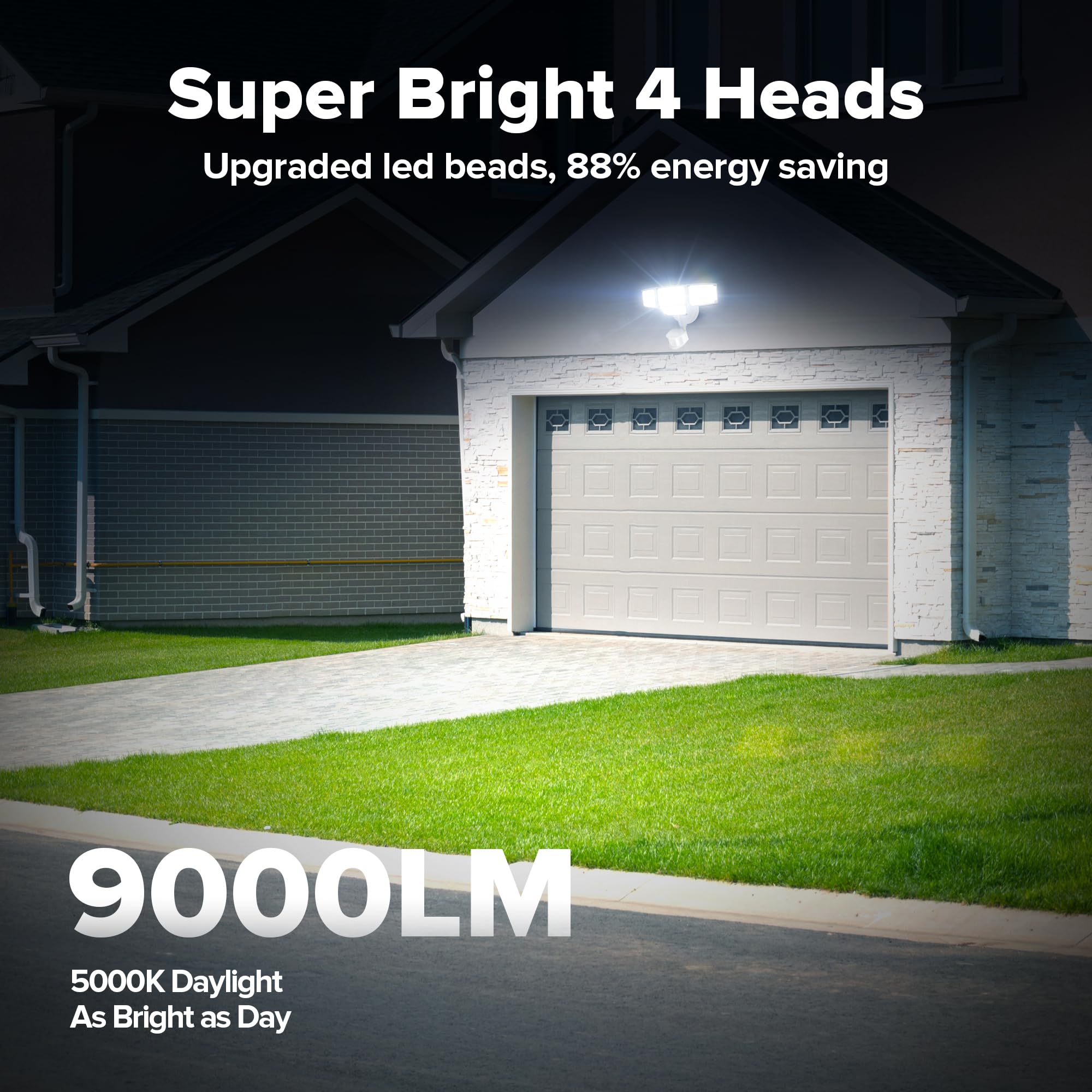 LUTEC 80W LED Security Light, 9000LM, Motion Sensor, 4 Head Flood Lights, IP65 Waterproof, White, Model 7632816053