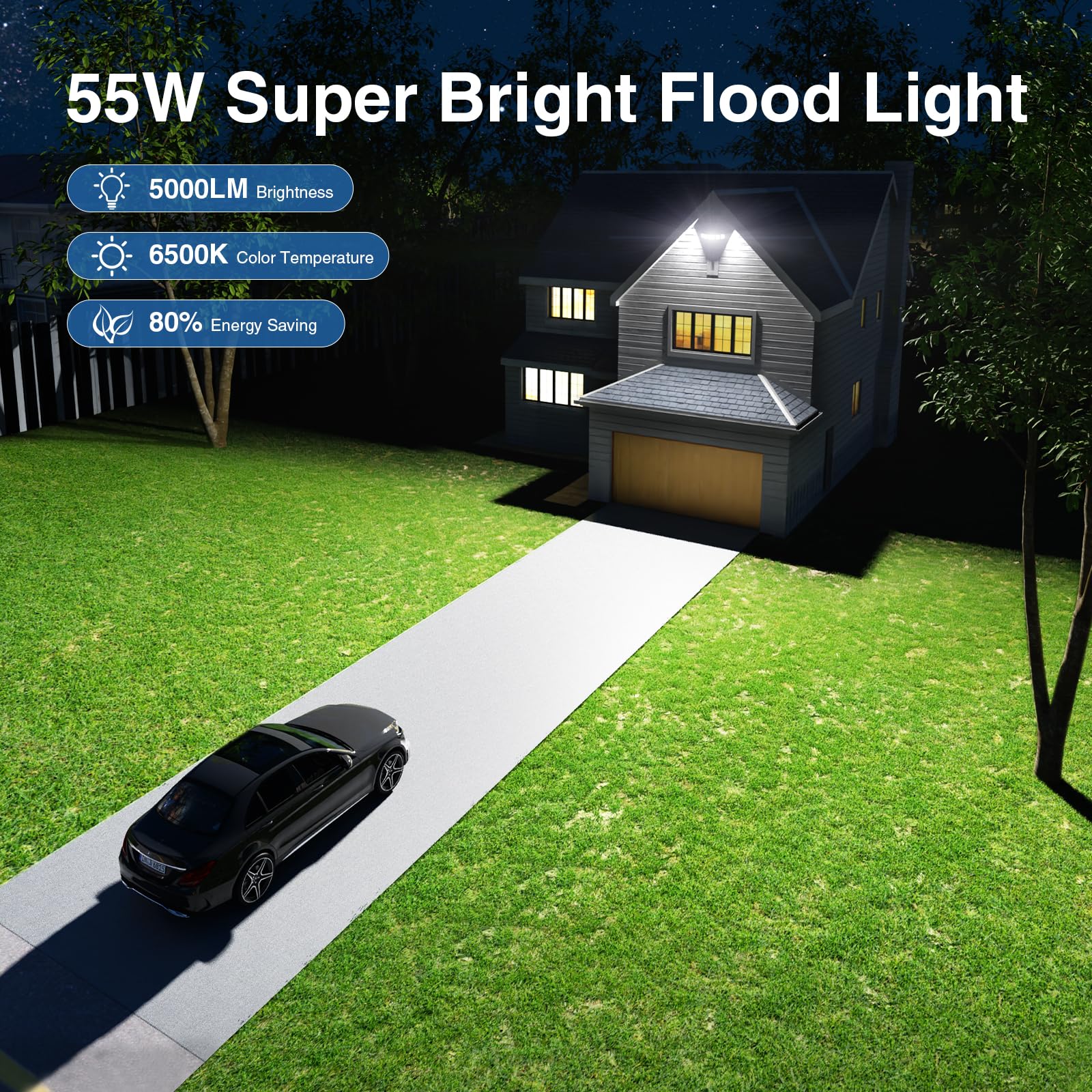 Szpower 70W Led Flood Lights Outdoor Waterproof Ip65, 5 Heads Exterior Security Lights With 360° Lighting Angle, 6500K Super Bright Floodlight Fixture, Outside Lights For House, Backyard