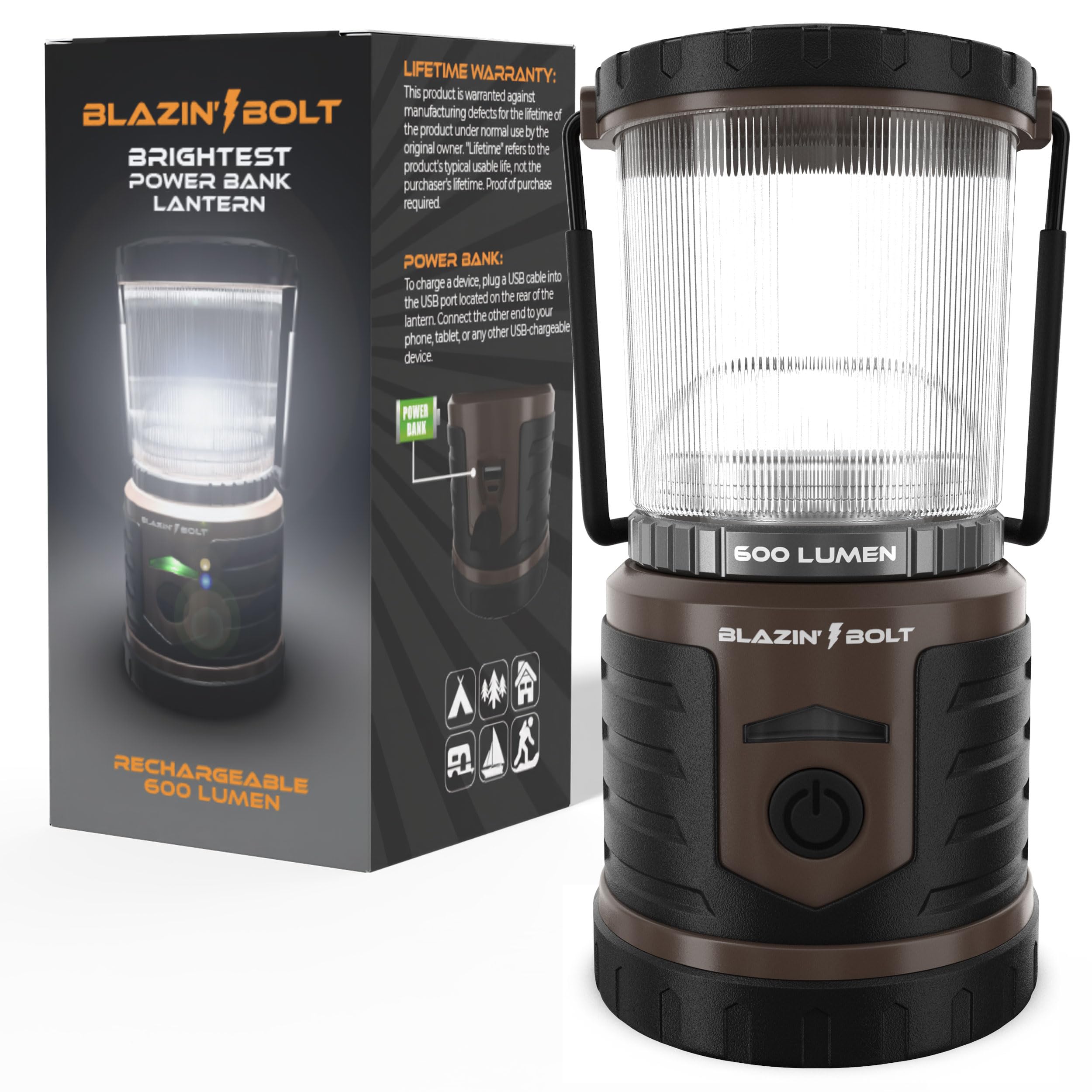 Blazin Rugged USB Rechargeable Lantern | 12000mAh Power Bank | 600 Lumen | Taupe
